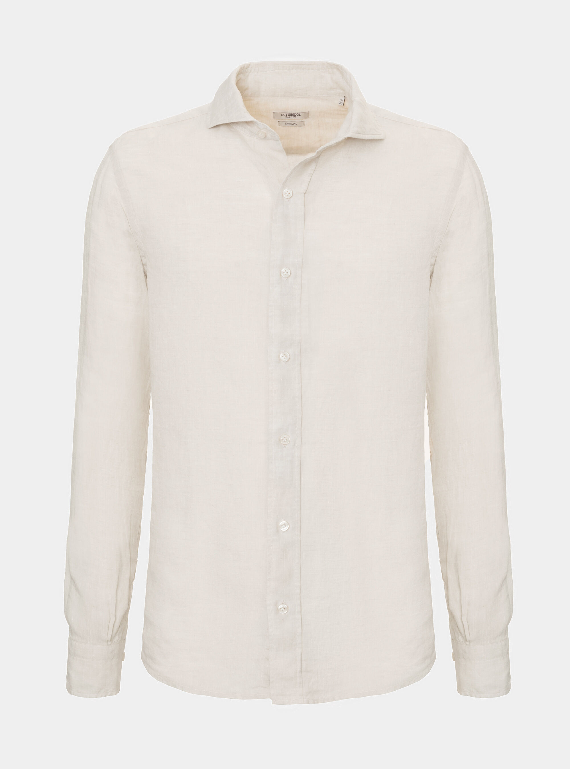 Camicia collo francese in lino, ECRU