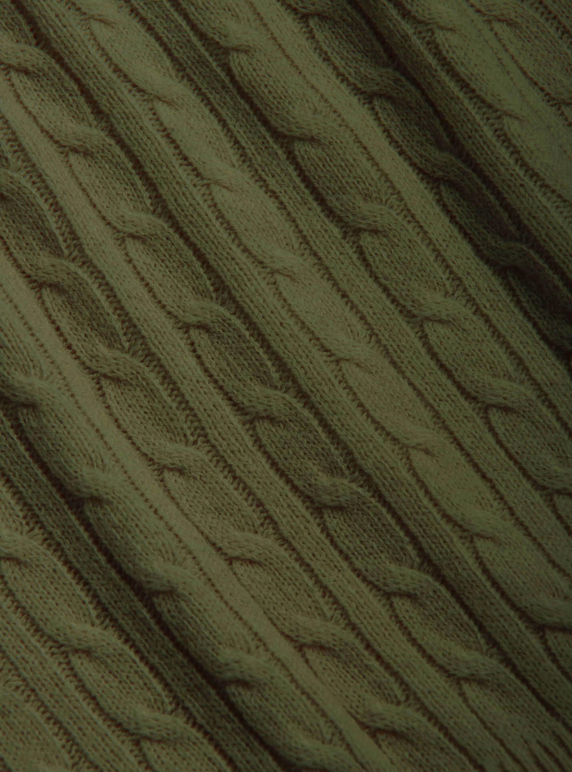 Maglia girocollo in lana lambswool e cashmere con trecce, OLIVA