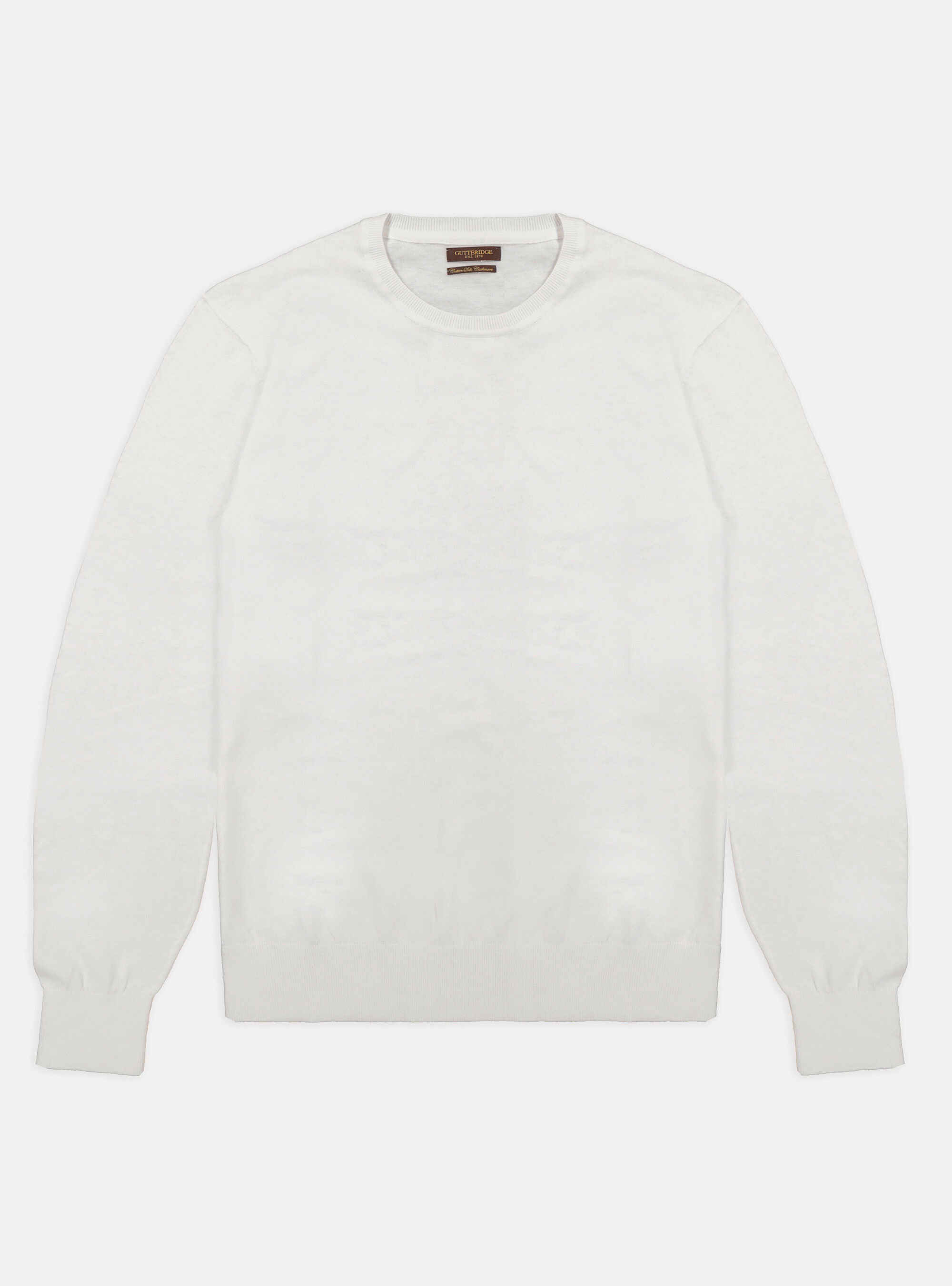 COTTON SILK AND CASHMERE ROUND NECK SWEATER, WHITE