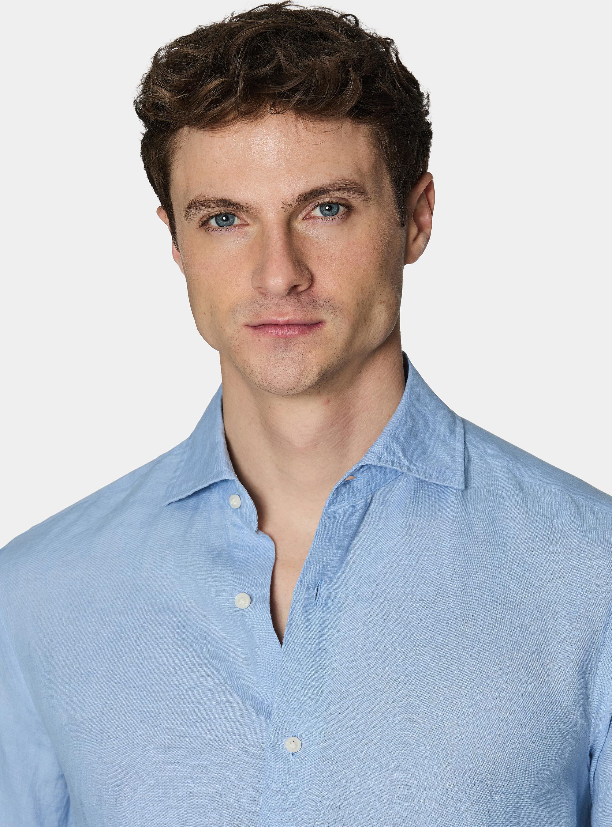 Camicia in puro lino, 0266C AZZURRO