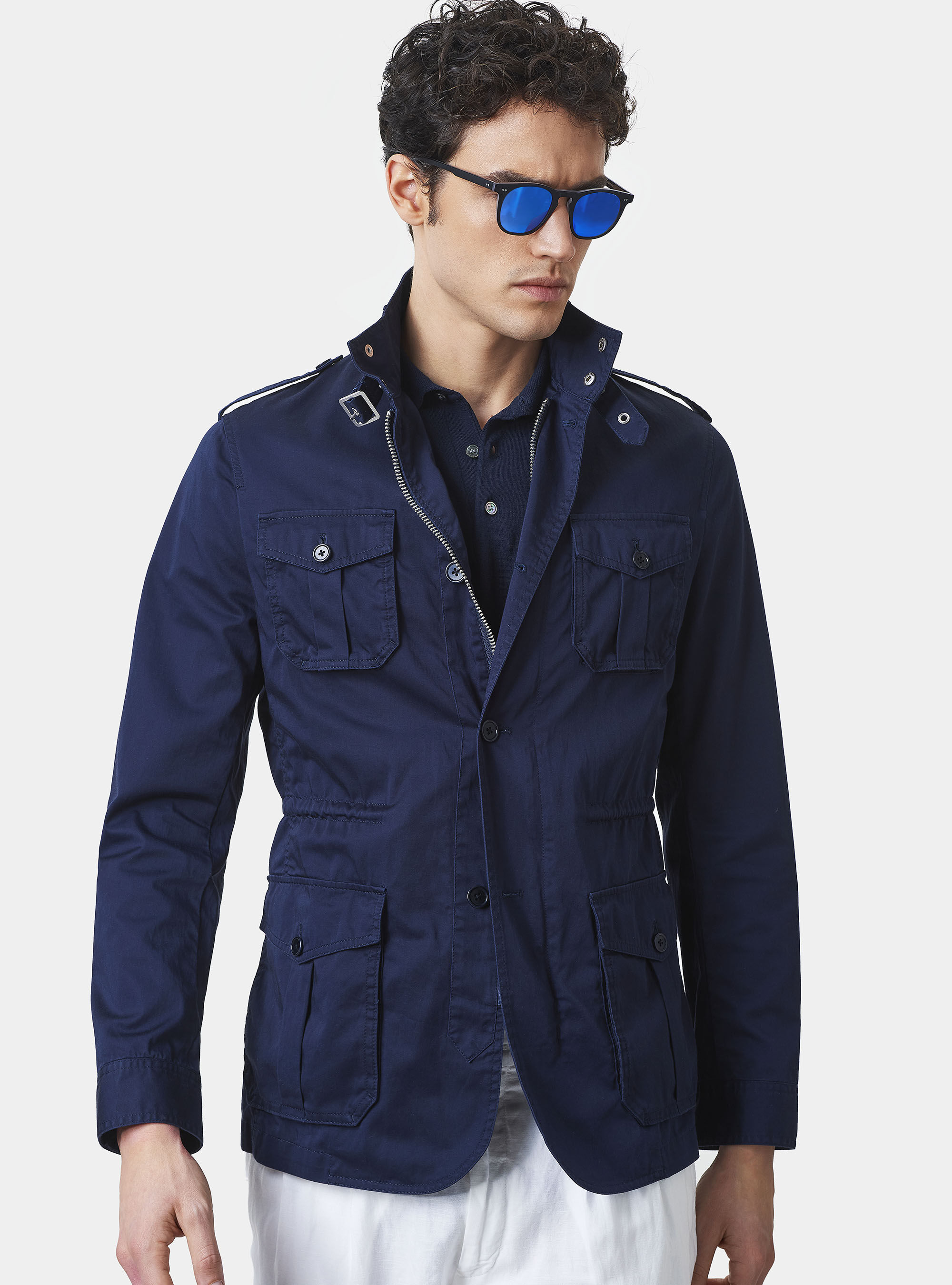 Field jacket en serg&eacute; de coton, BLEU MARINE