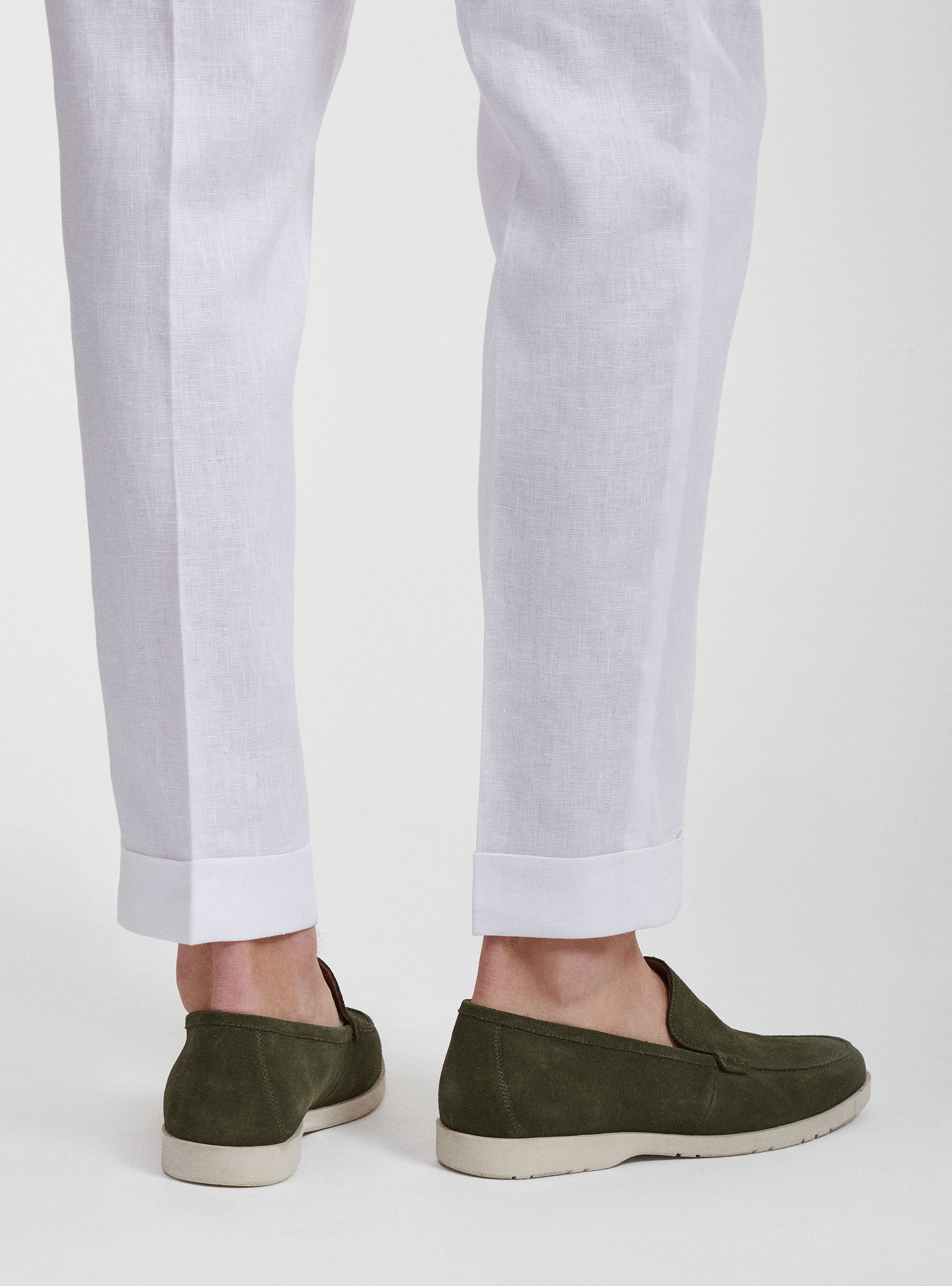 Linen pleated and drawstring trousers, WHITE