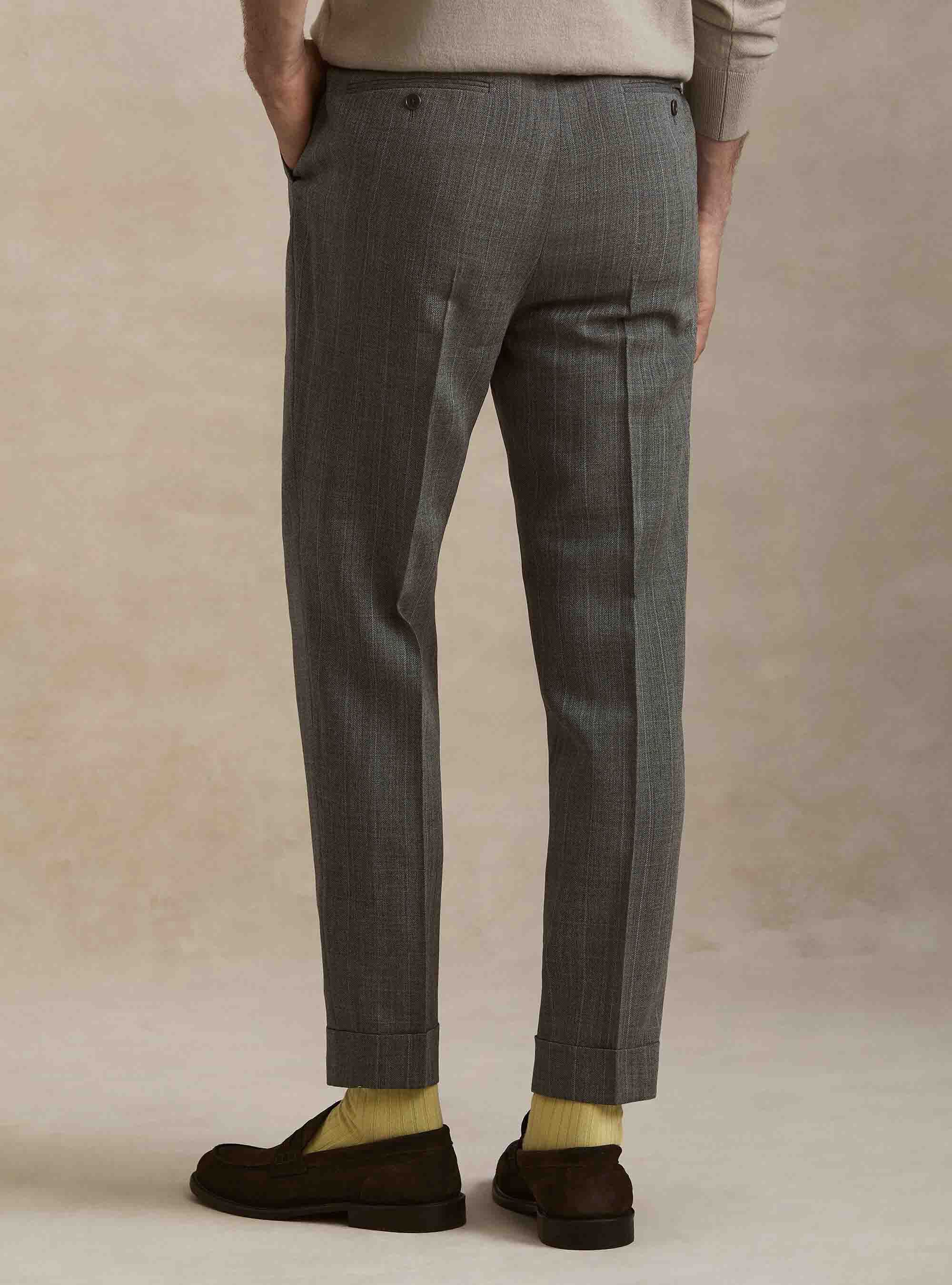 Pantalones de pinzas de pura lana de espiga, GRIGIO MED MEL 0123C