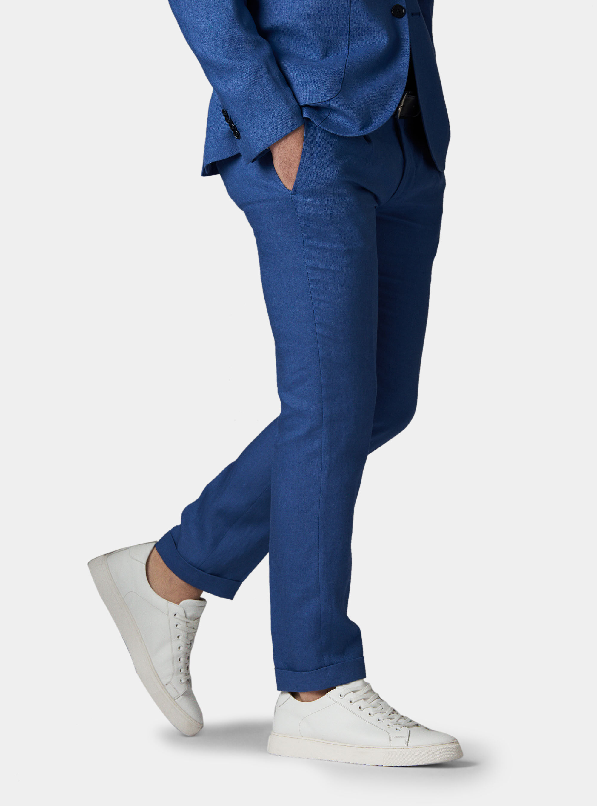 Pantalone con pince per abito in lino ritorto, BLU