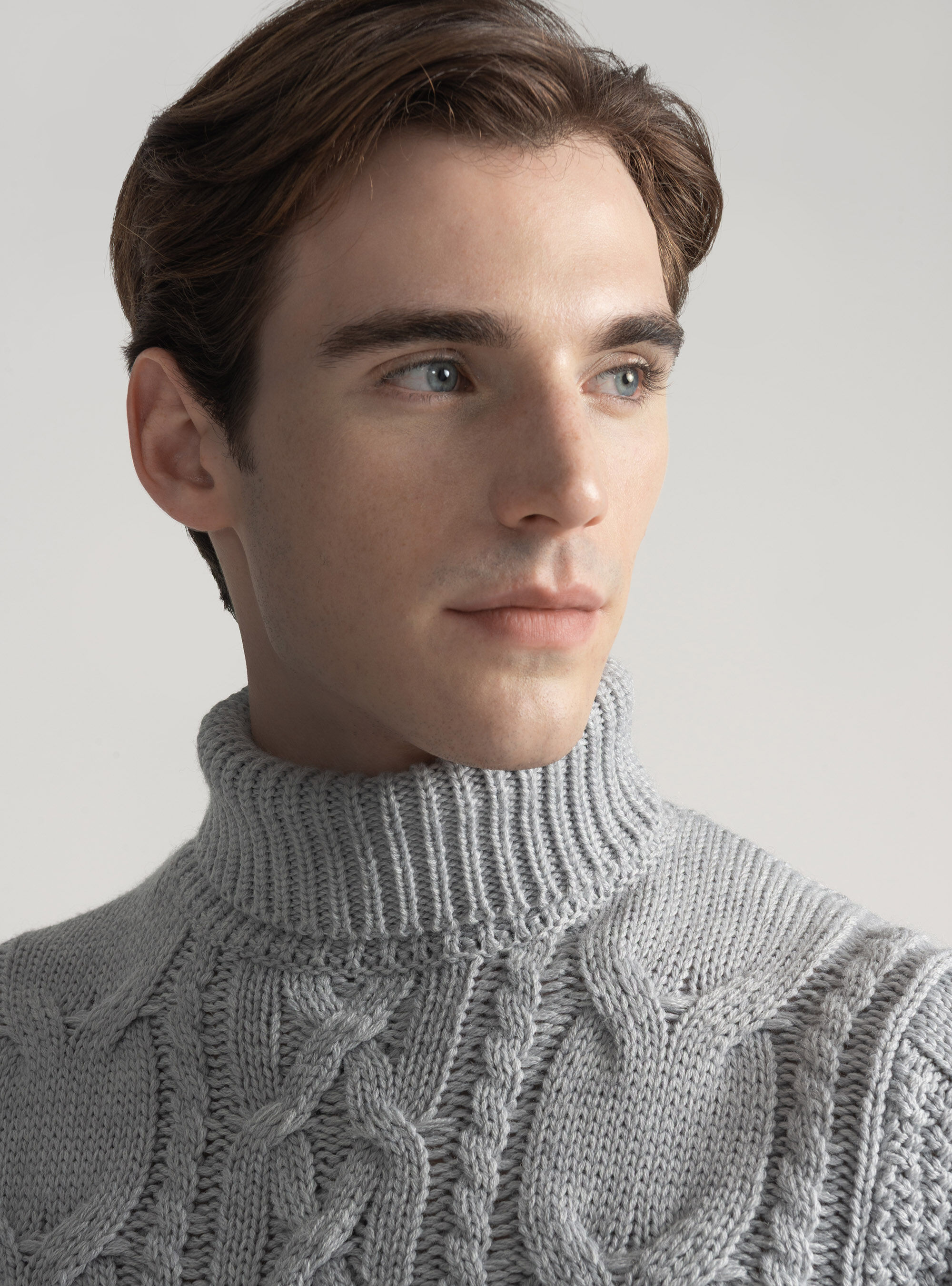 Wool-blend turtleneck sweater with braid, LIGHT GREY MELANGE