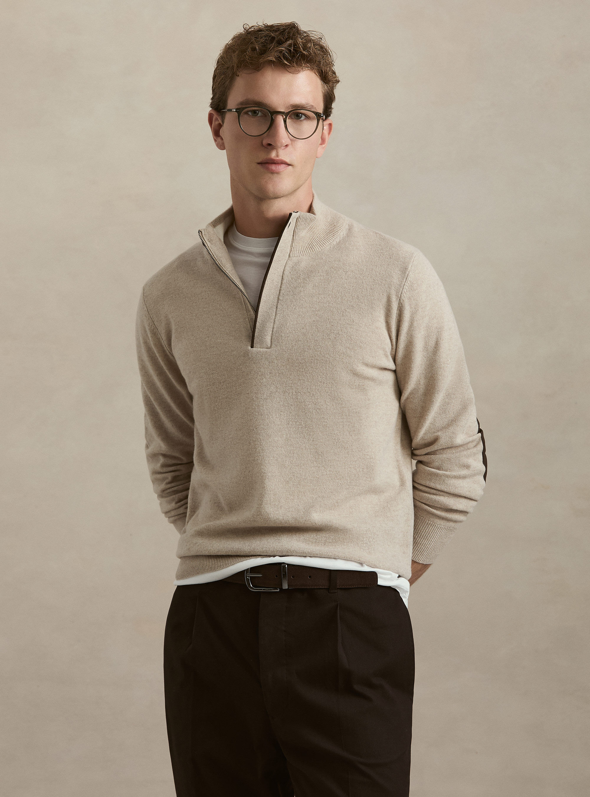 Lambswool-Kaschmir-Troyer mit Rei&szlig;verschluss, ECRU 0560C