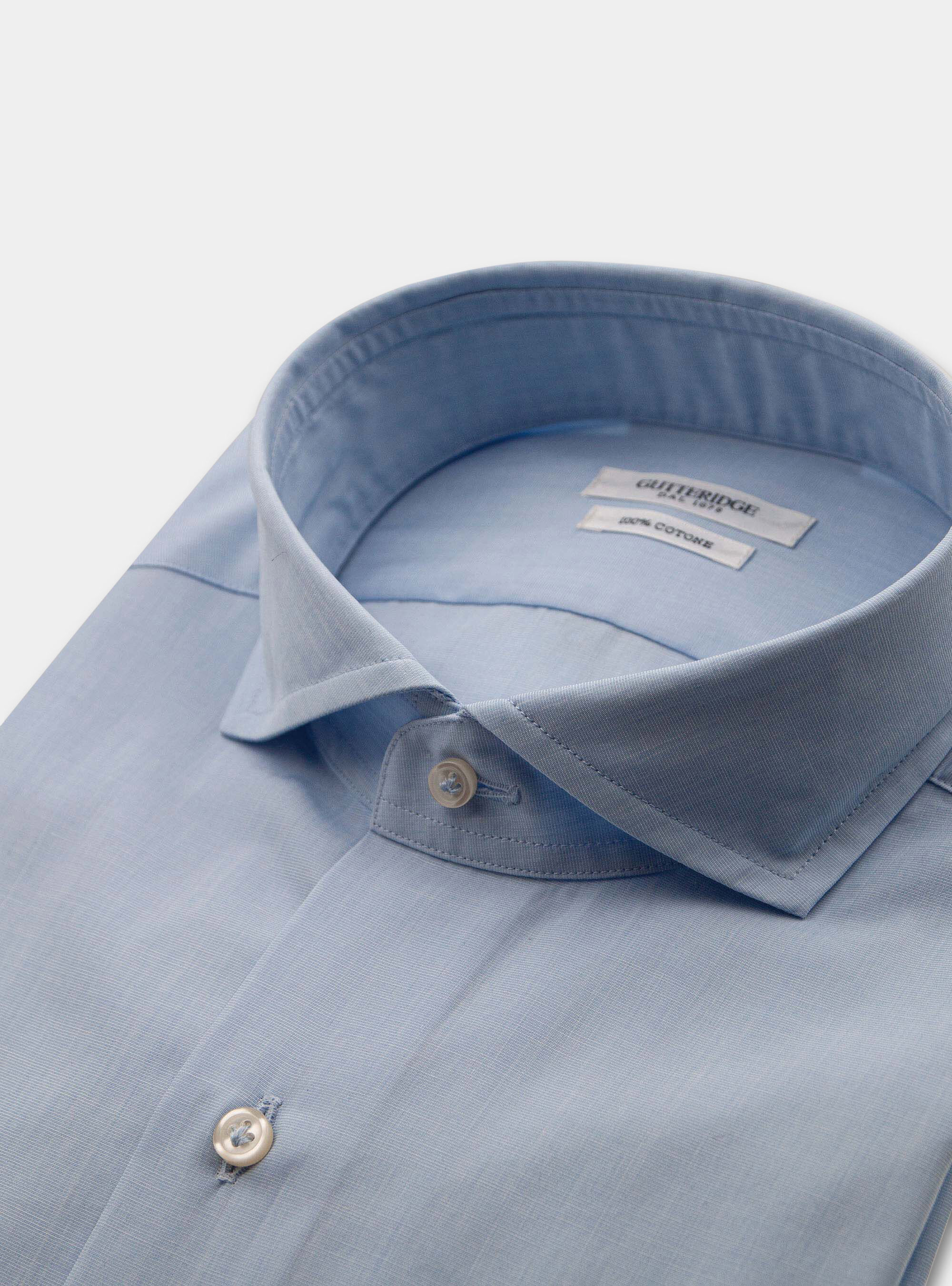 Camicia fil a fil collo francese, AZZURRO