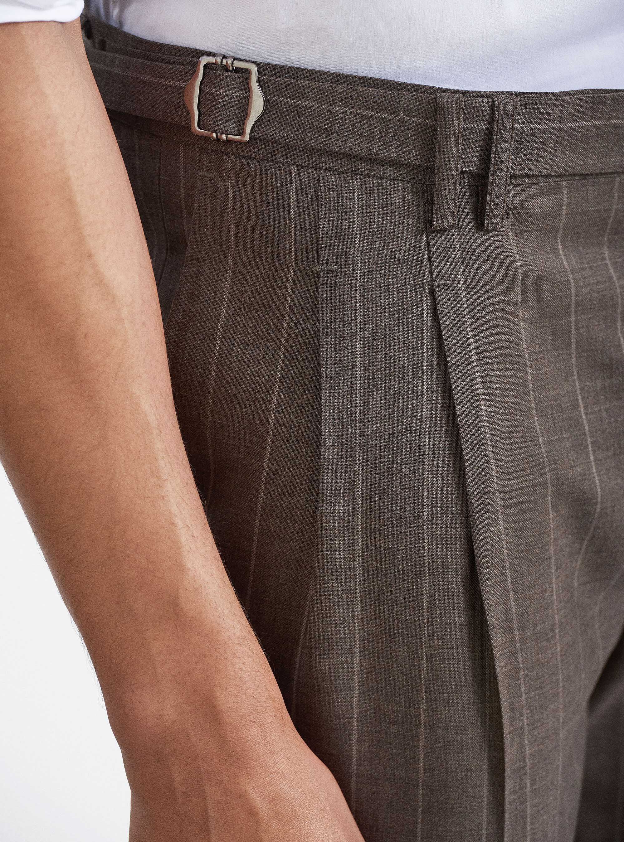 Pantal&oacute;n de traje a rayas de pura lana tejida por Vitale Barberis Canonico, MARRON