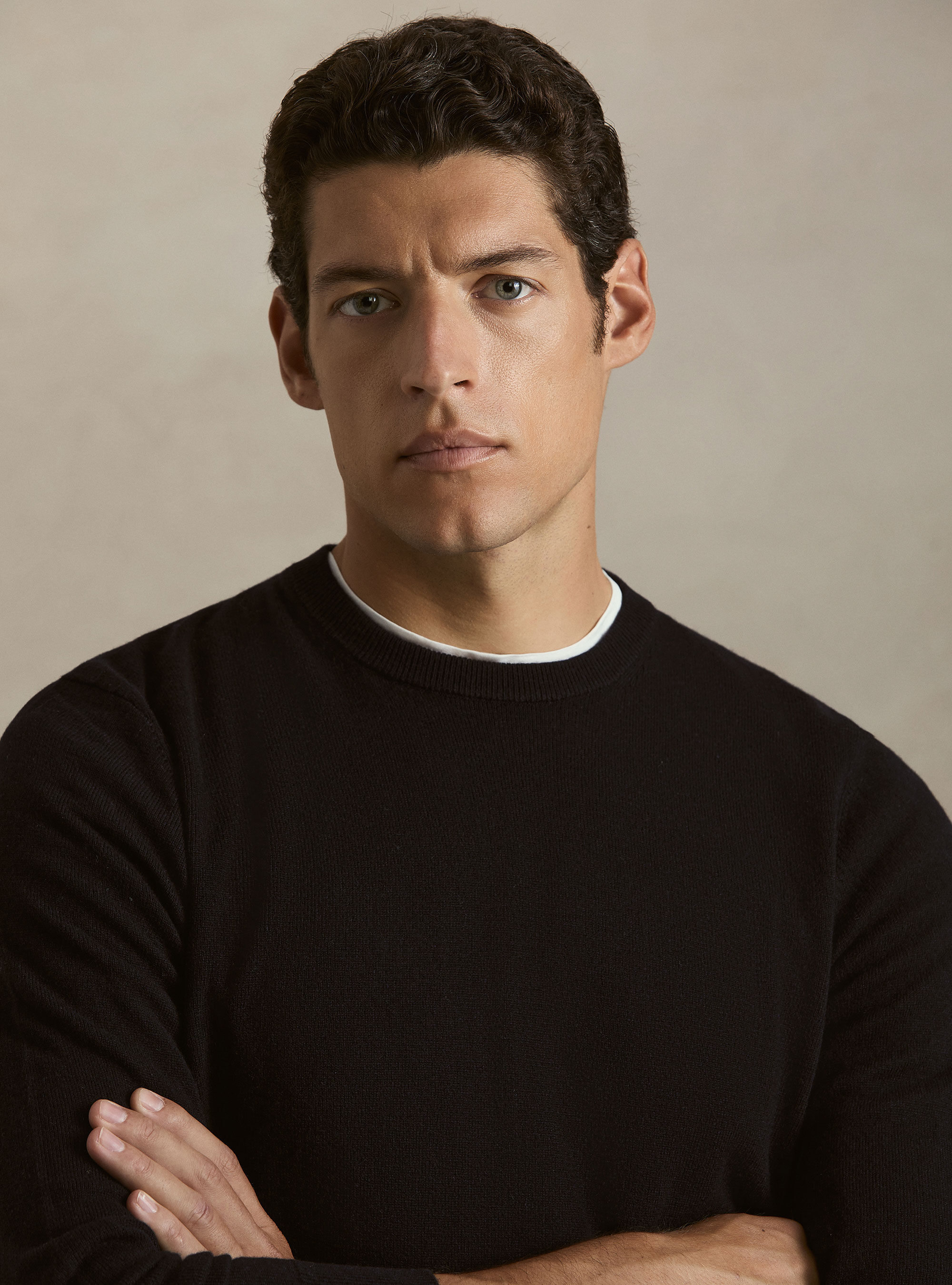 Girocollo in maglia in lana poliammide cashmere, NAVY BLUE