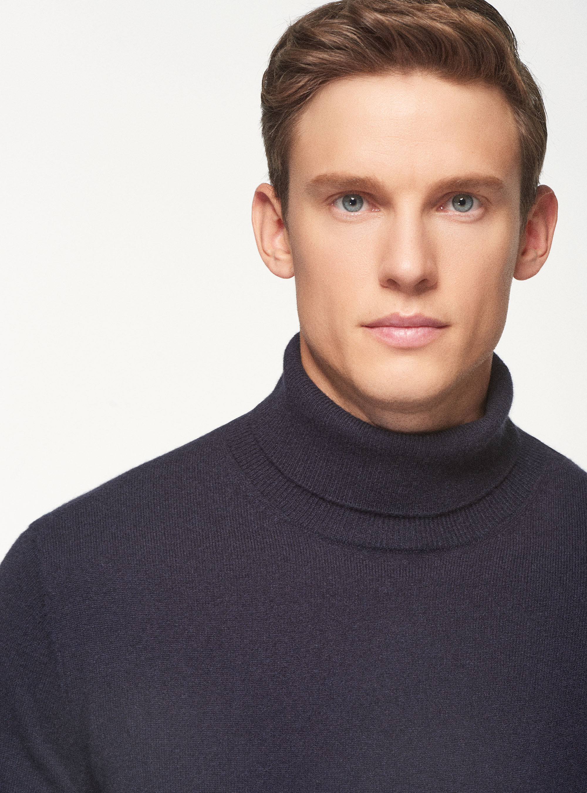 Turtleneck in 100% cashmere, NAVY BLUE