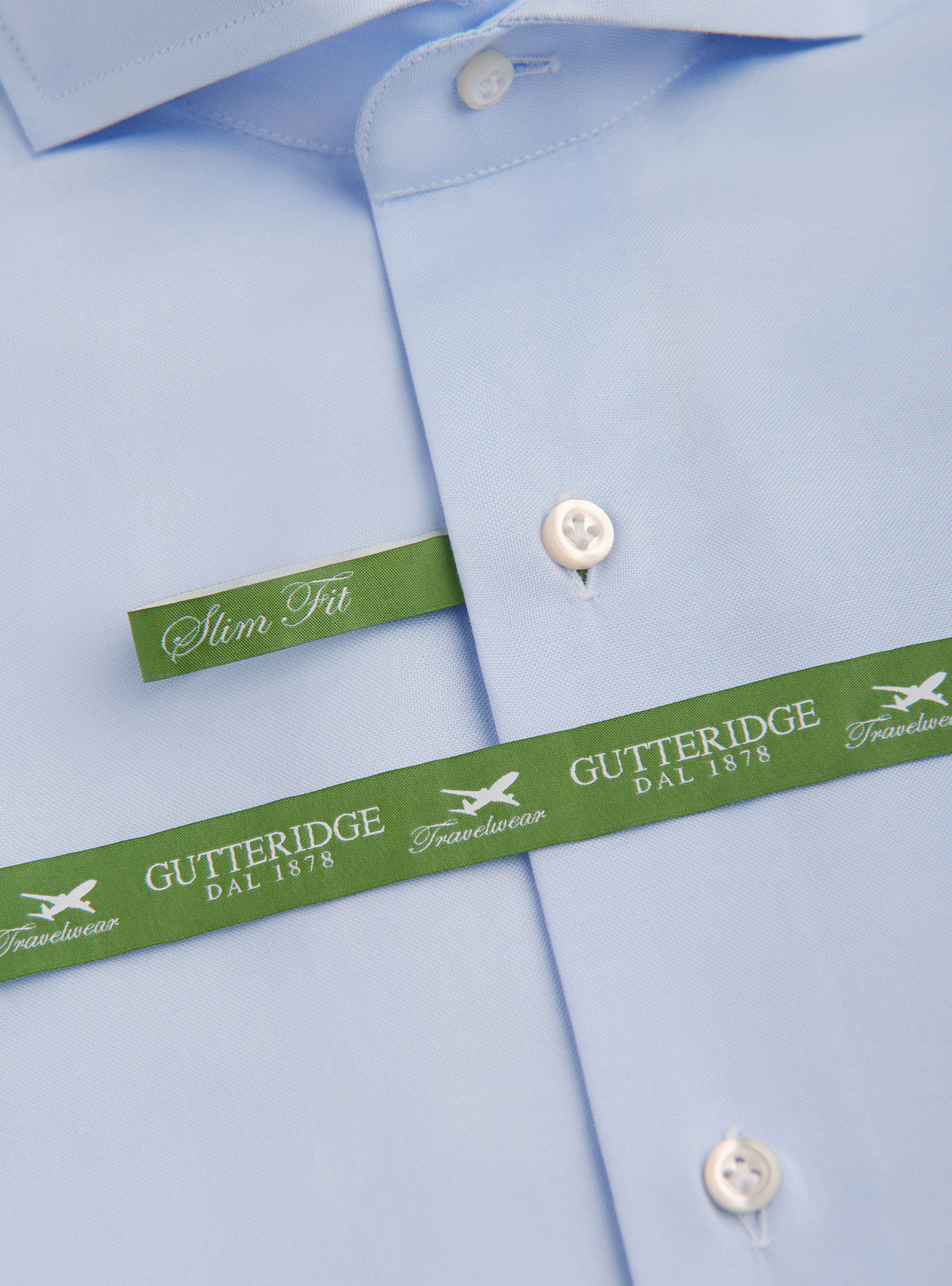 Chemise travel &agrave; col fran&ccedil;ais en coton oxford, BLEU CIEL