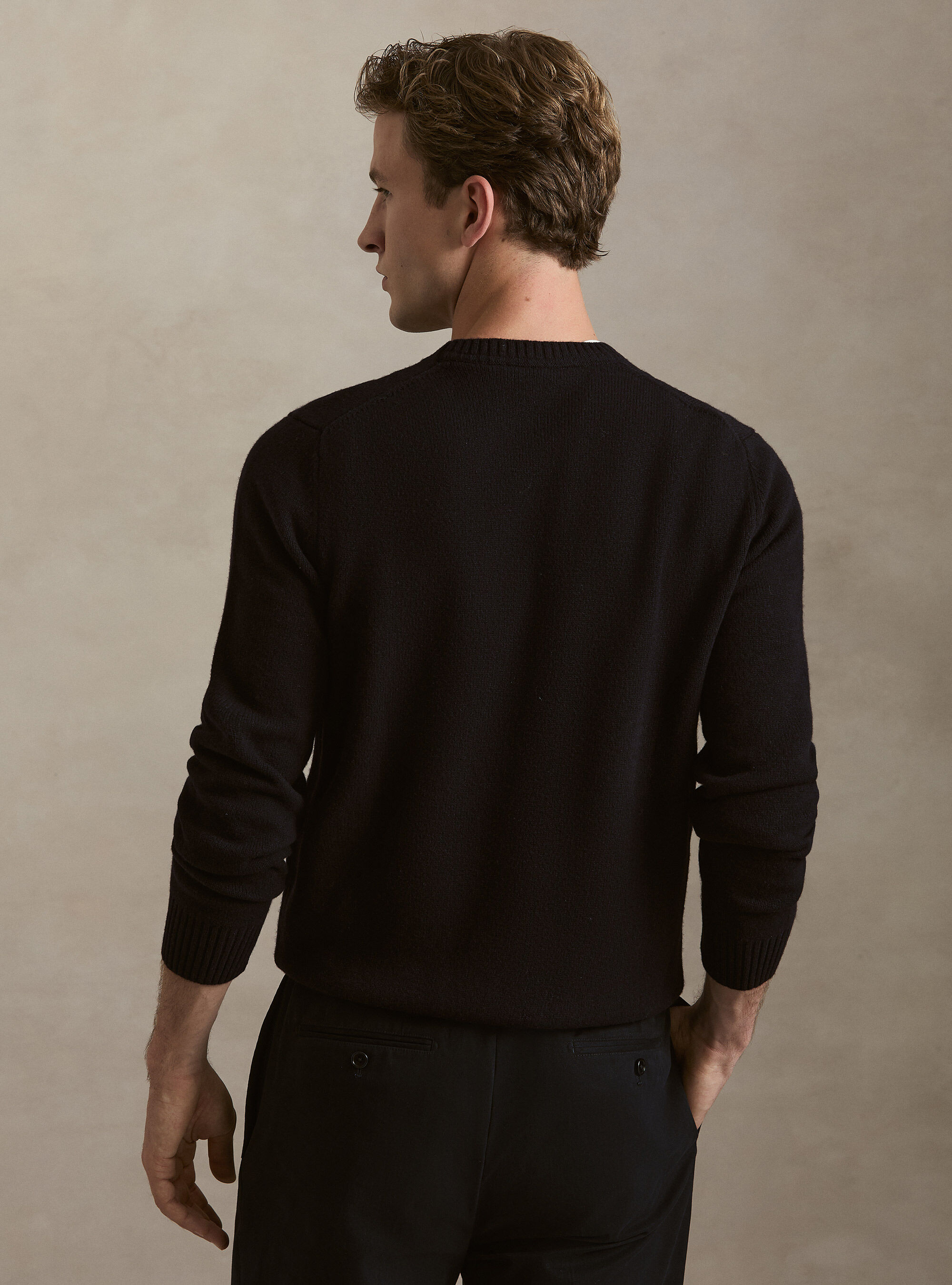 Maglia girocollo in misto lana e cashmere, BLU NAVY