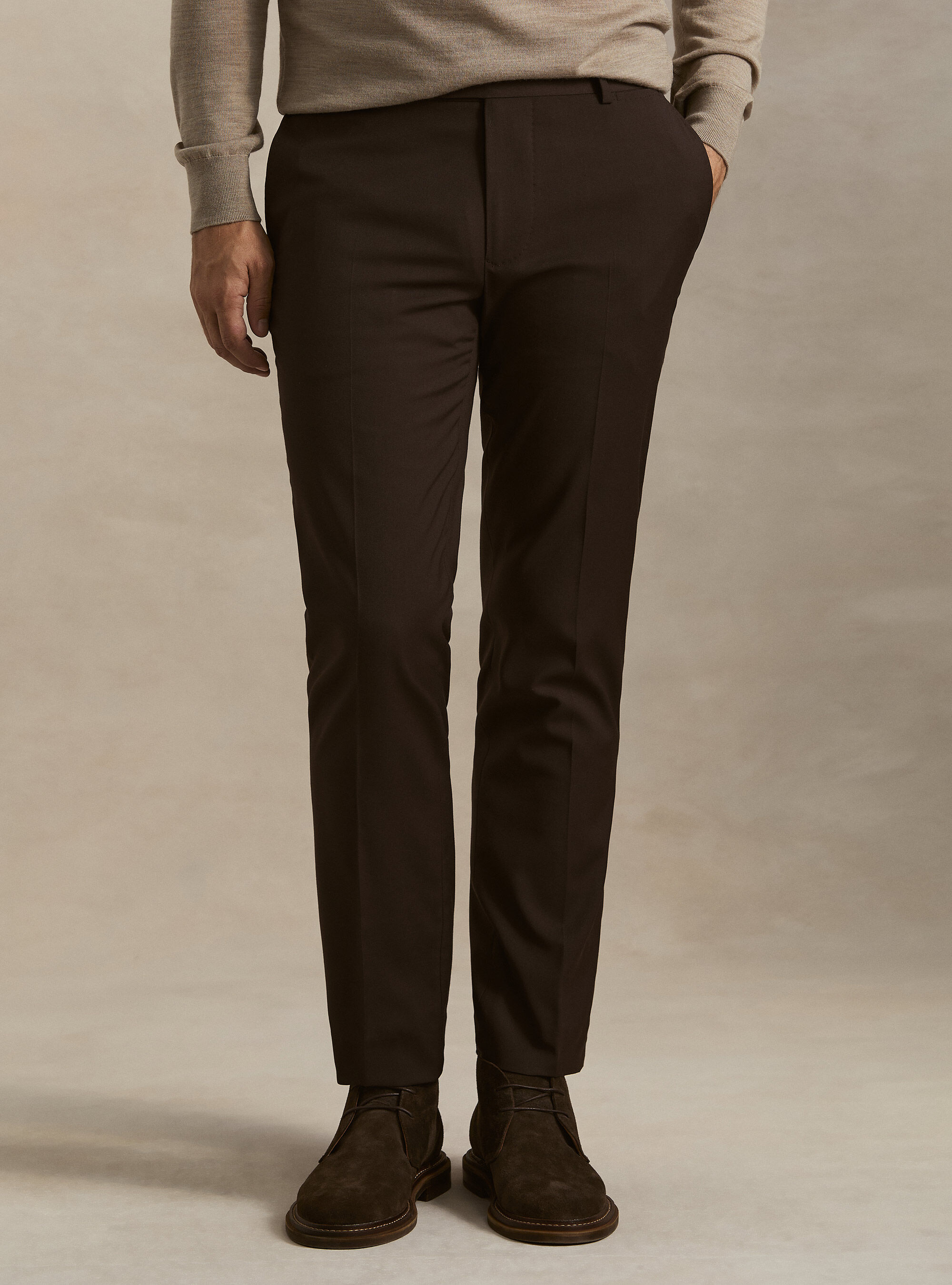 Slim fit classic suit trousers, BROWN