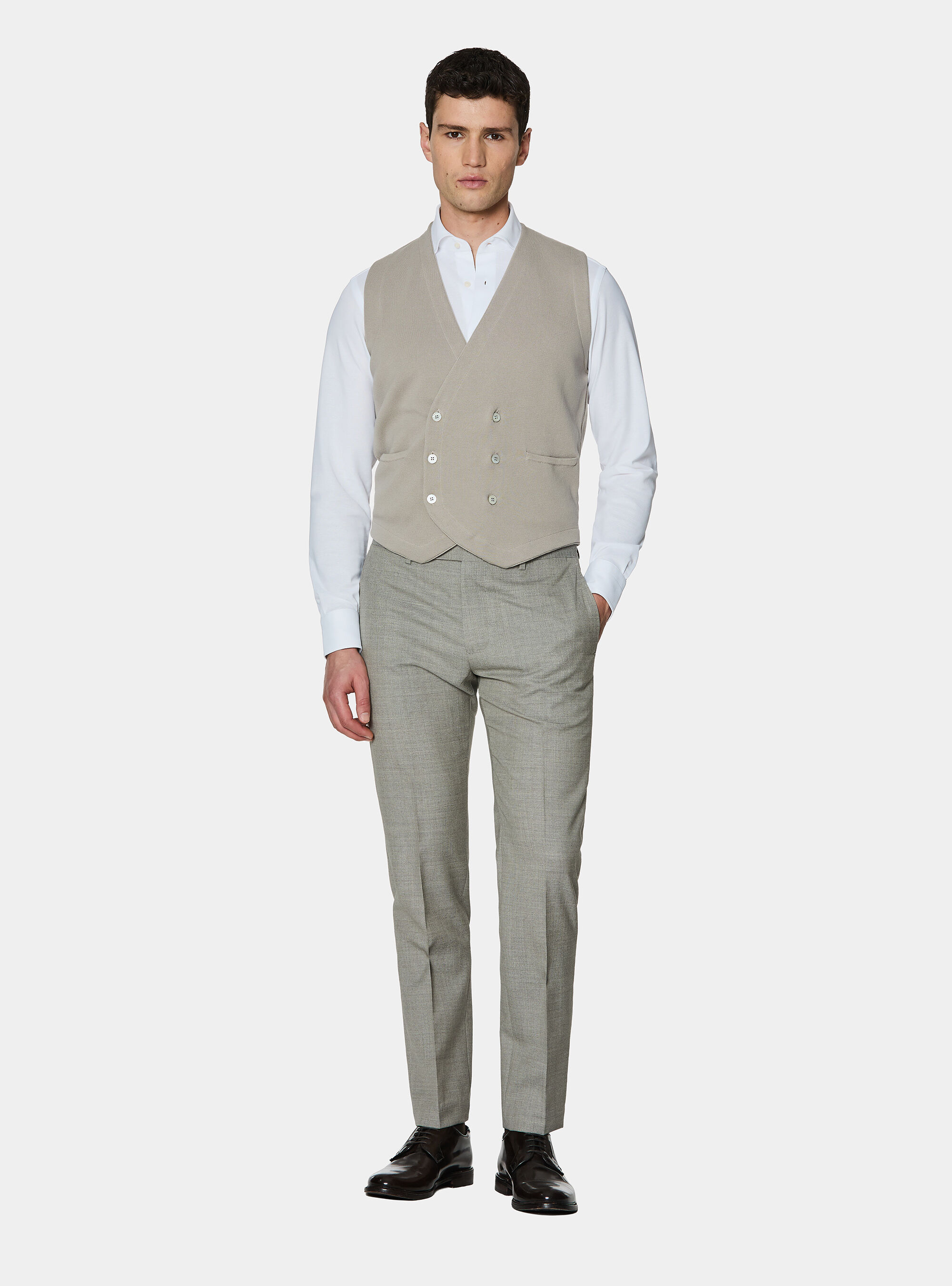 Gilet doppiopetto in maglia di cotone, SABBIA