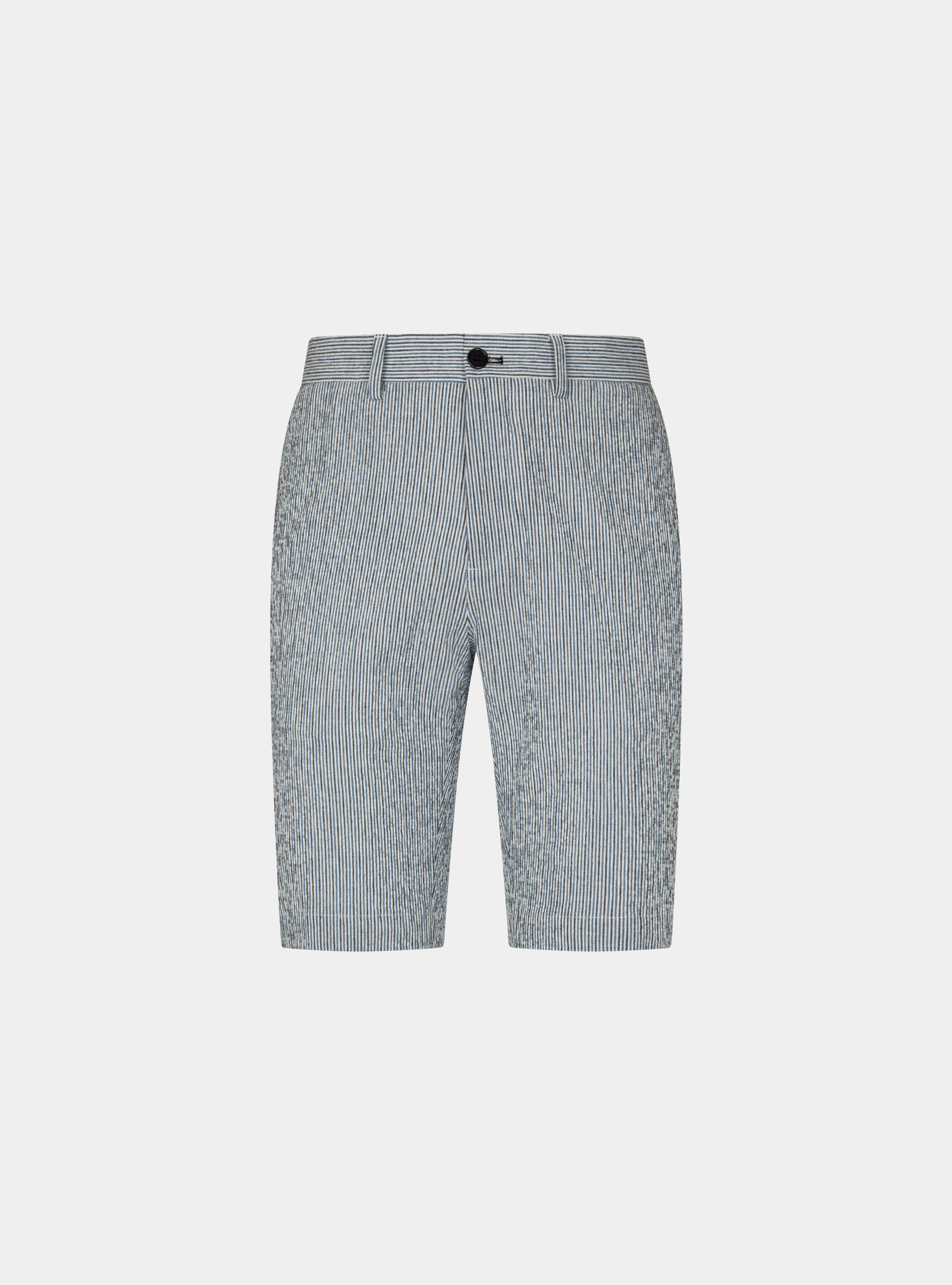 Bermudas de algod&oacute;n y lino a rayas seersucker, CELESTE