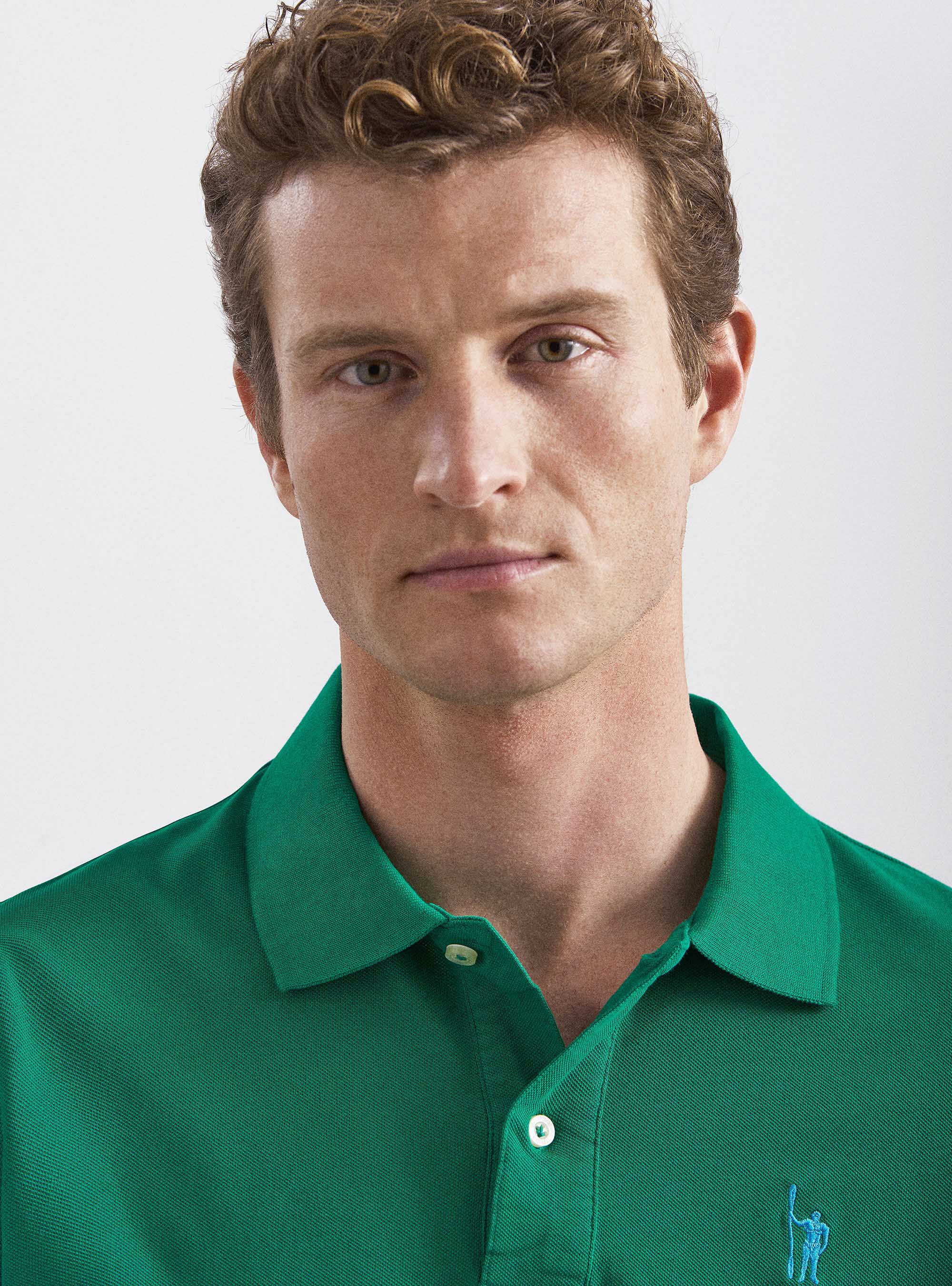 Classic cotton pique polo with embroidery, GREEN