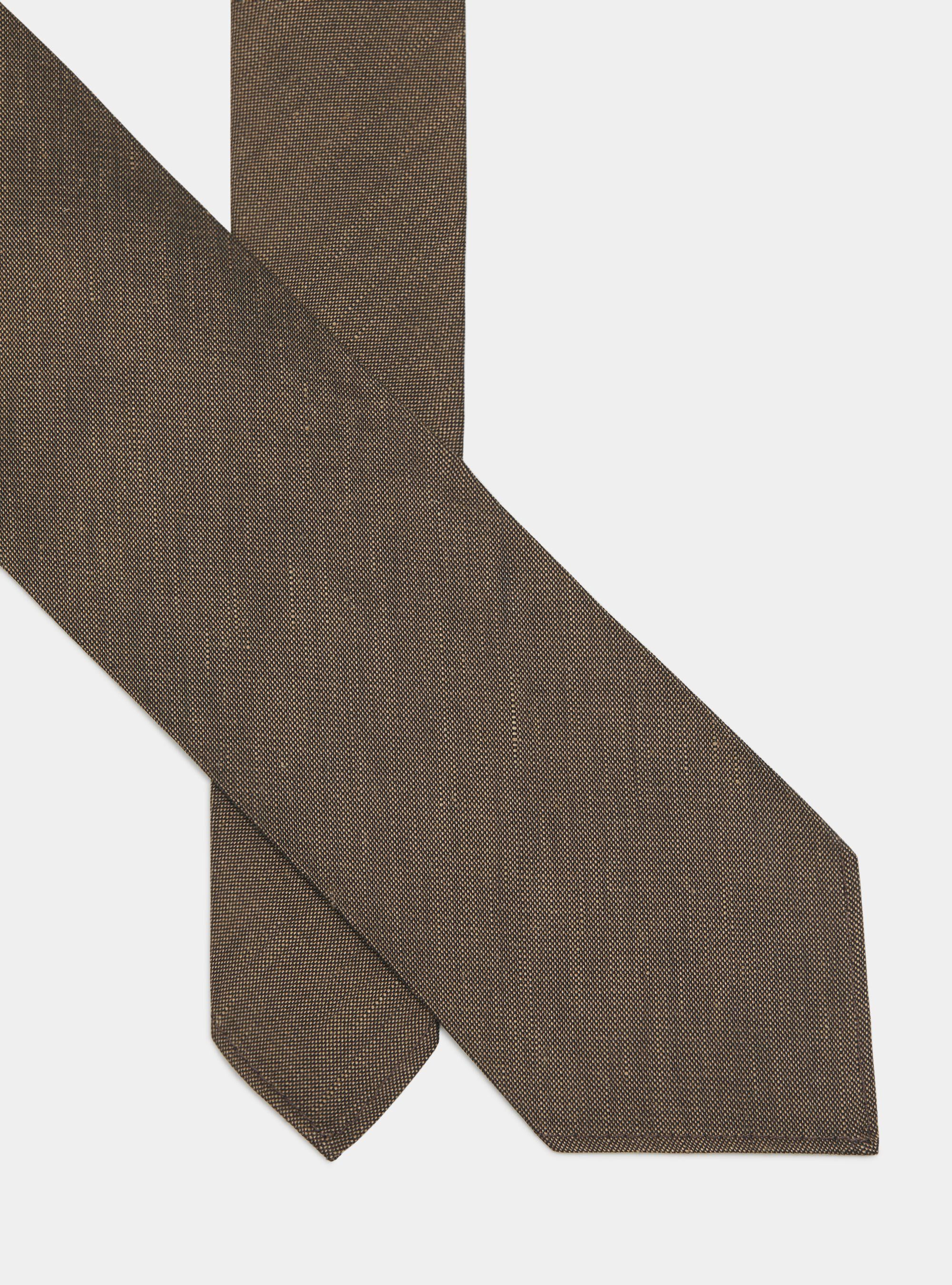 Silk and linen tie, BROWN