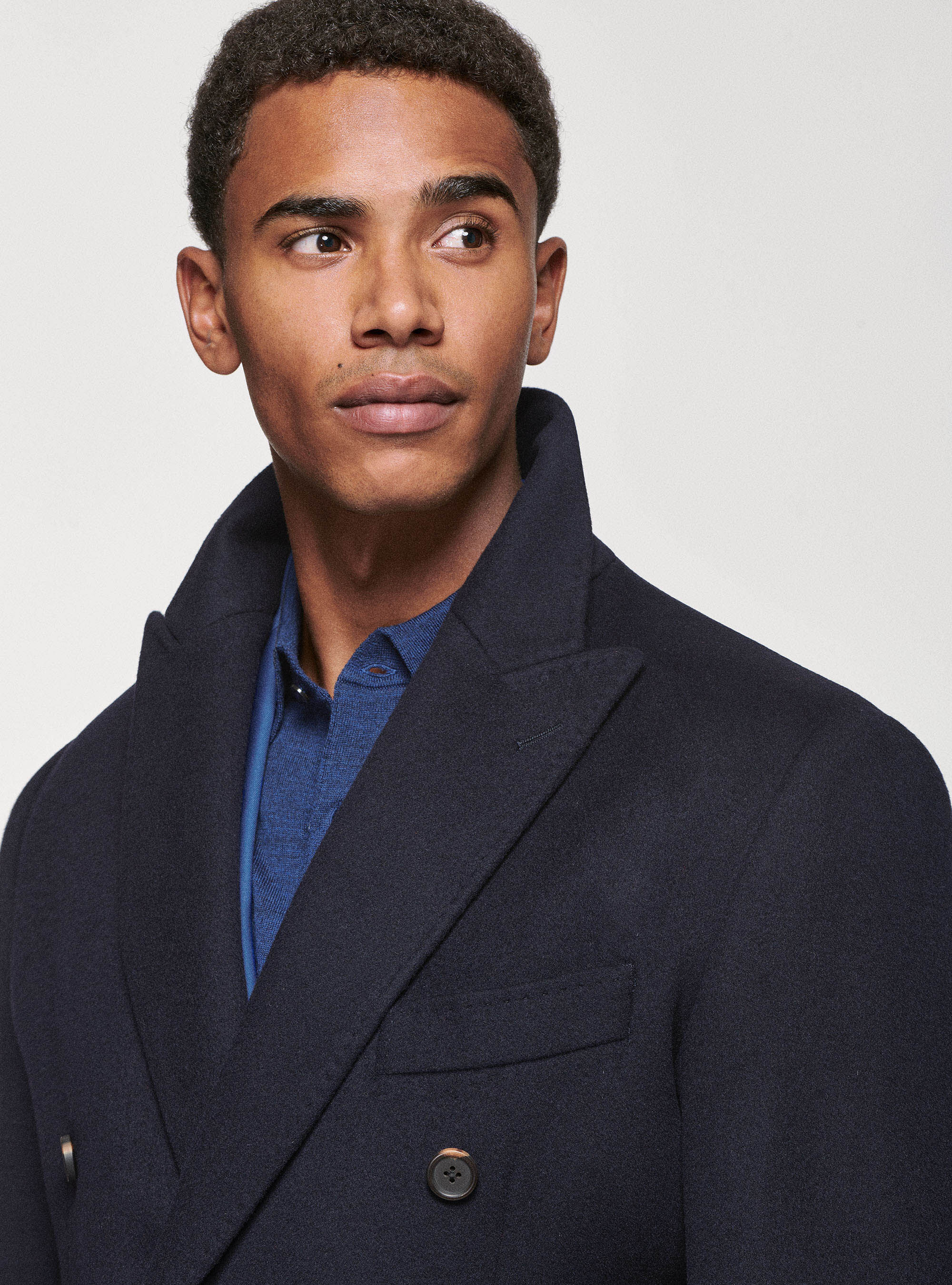 Double breasted top navy wool coat