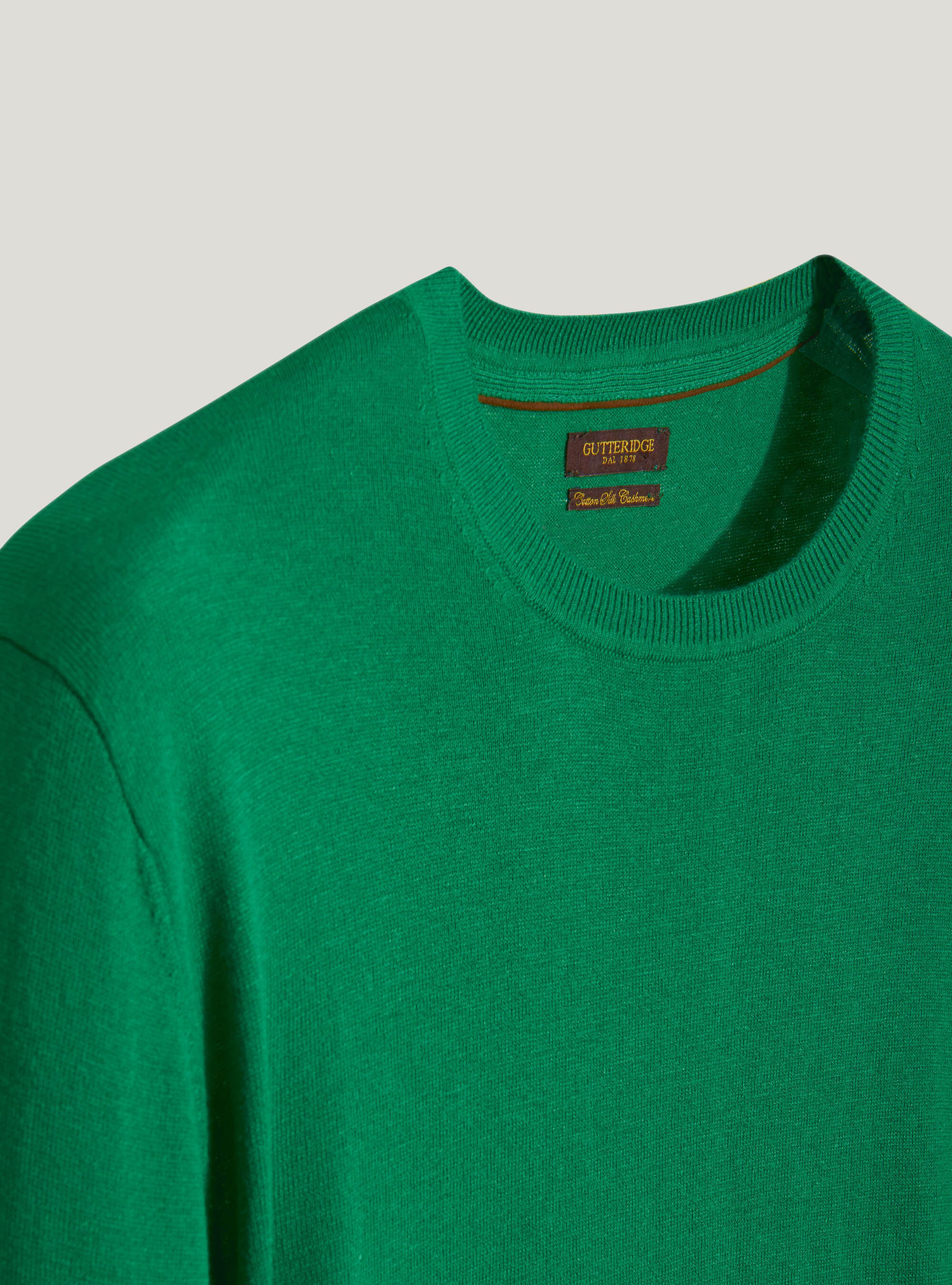 Maglia girocollo in cotone seta e cashmere, OLIVA