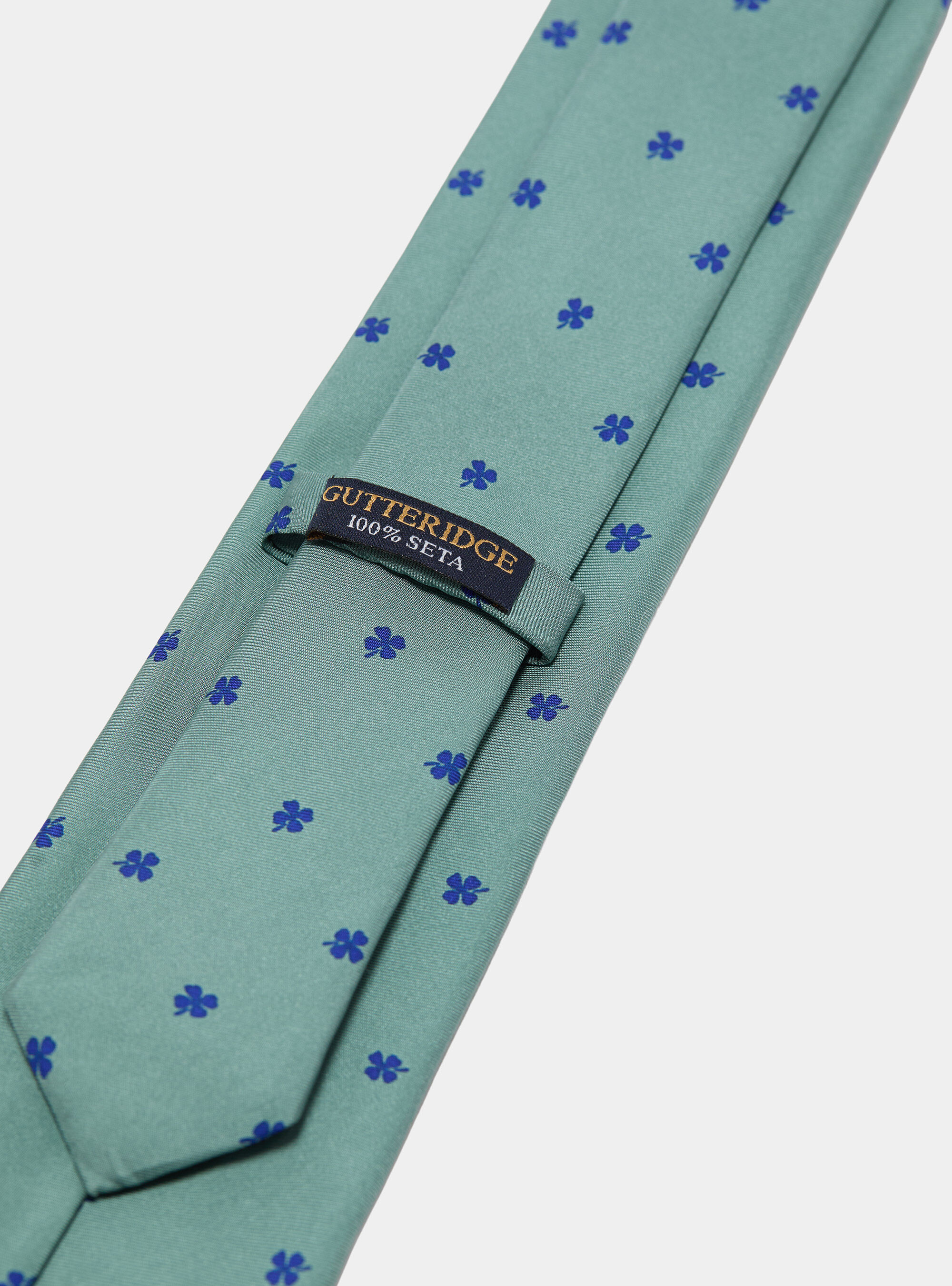 Silk tie with a four-leaf clover print, VERDE/BLUE BU7