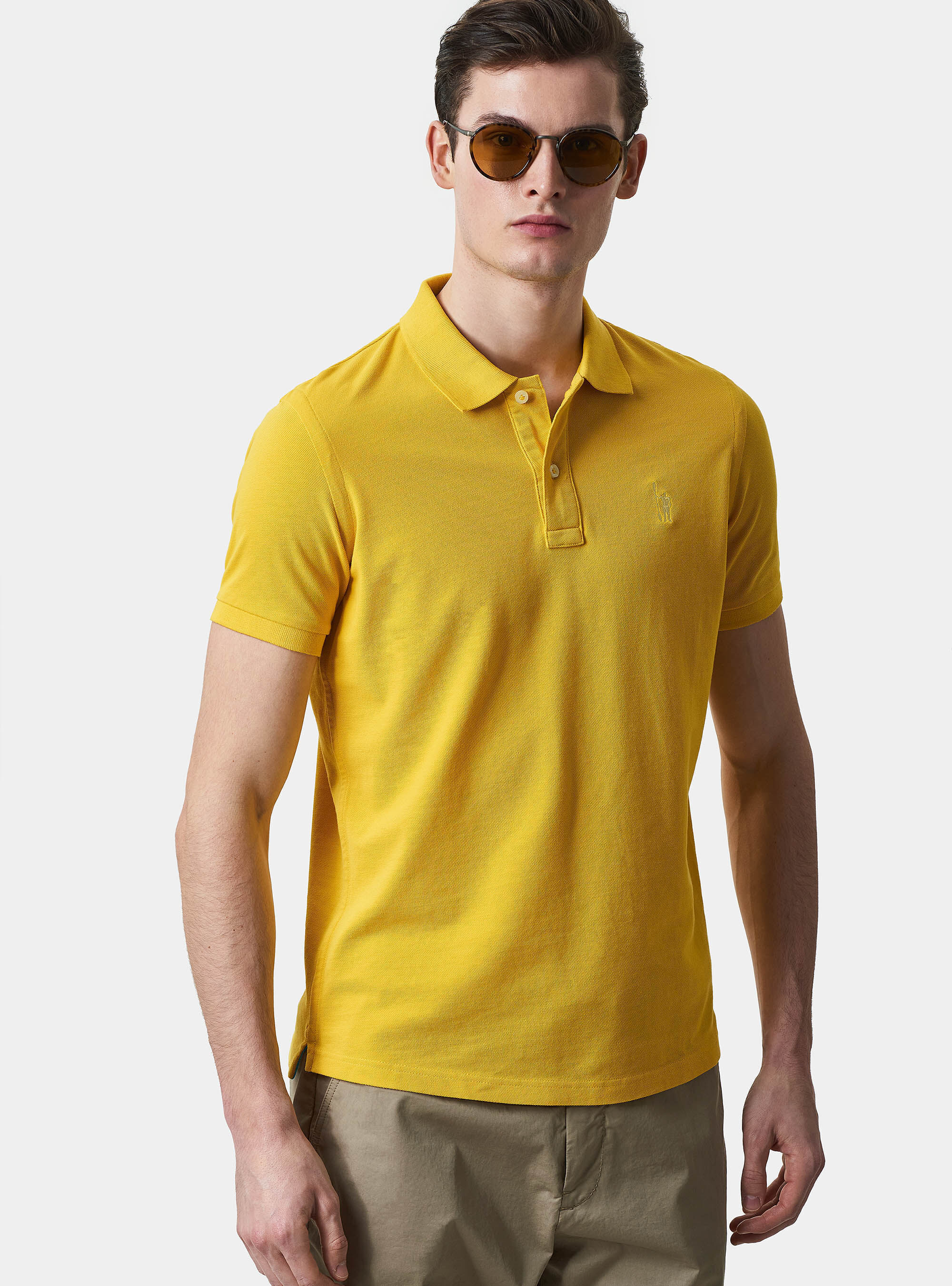 Polo classica con ricamo, GIALLO