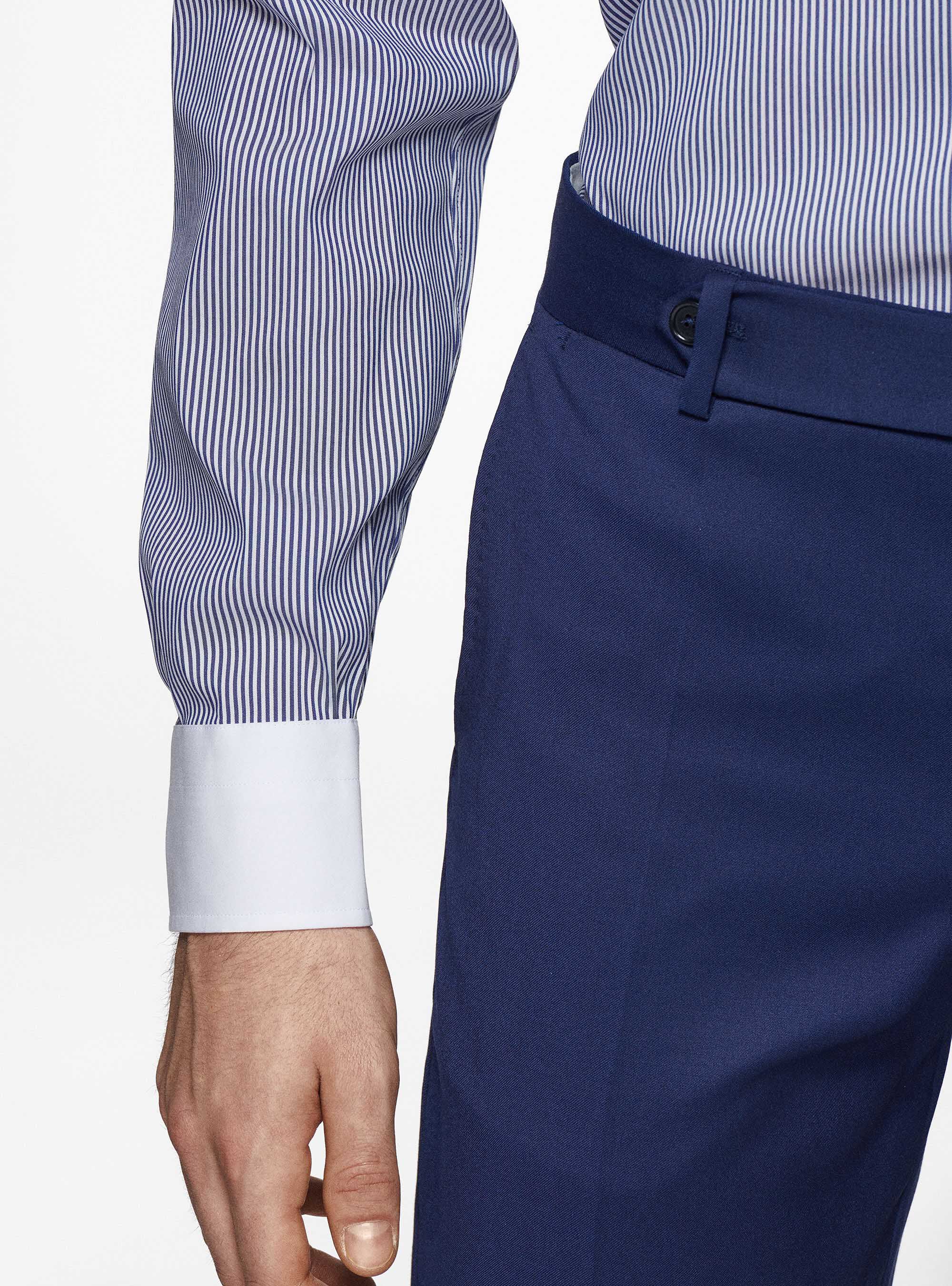 Stretch poplin striped shirt with contrast, NAVY BLUE