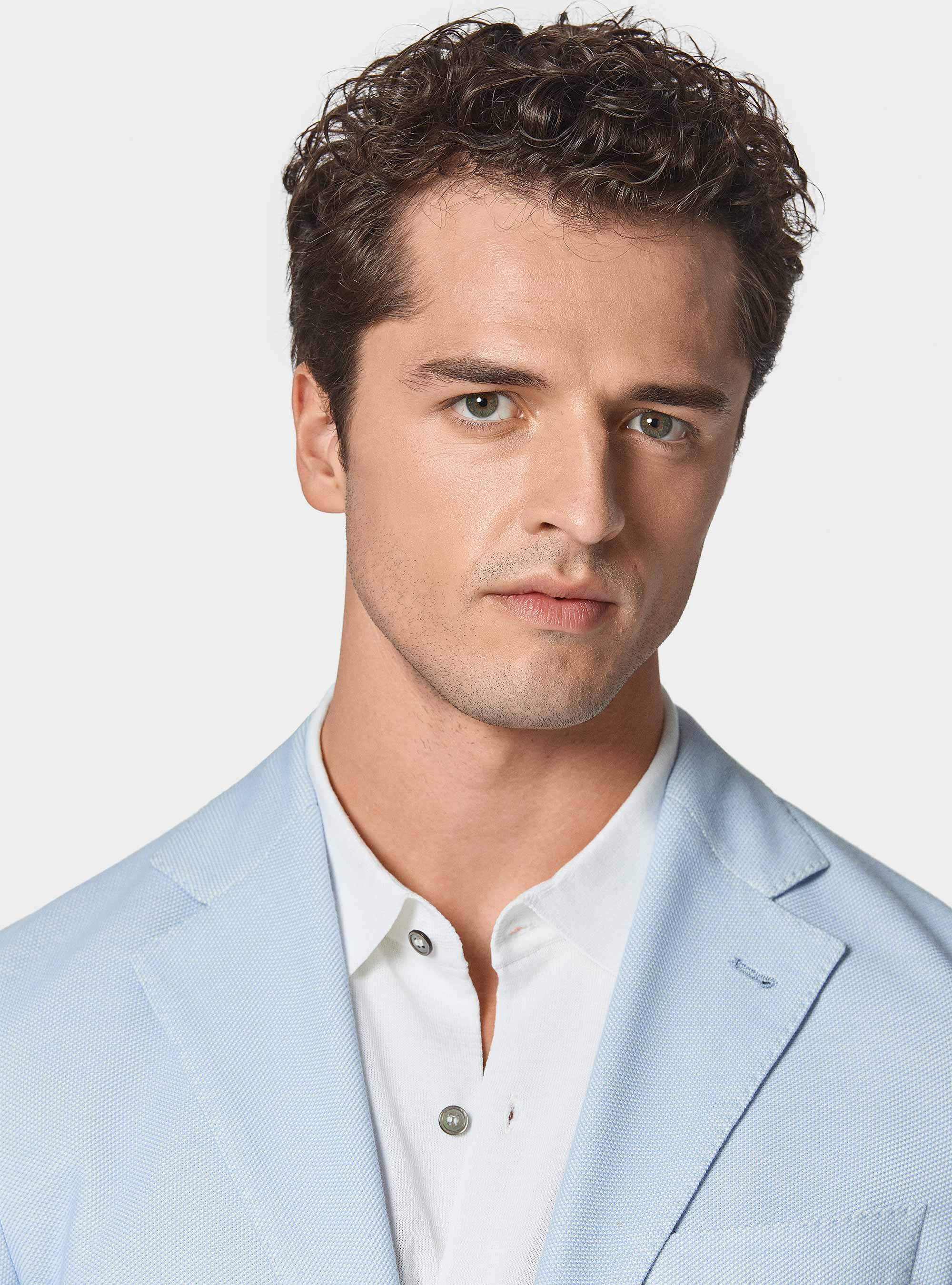 Cotton blend honeycomb jersey blazer, LIGHT BLUE
