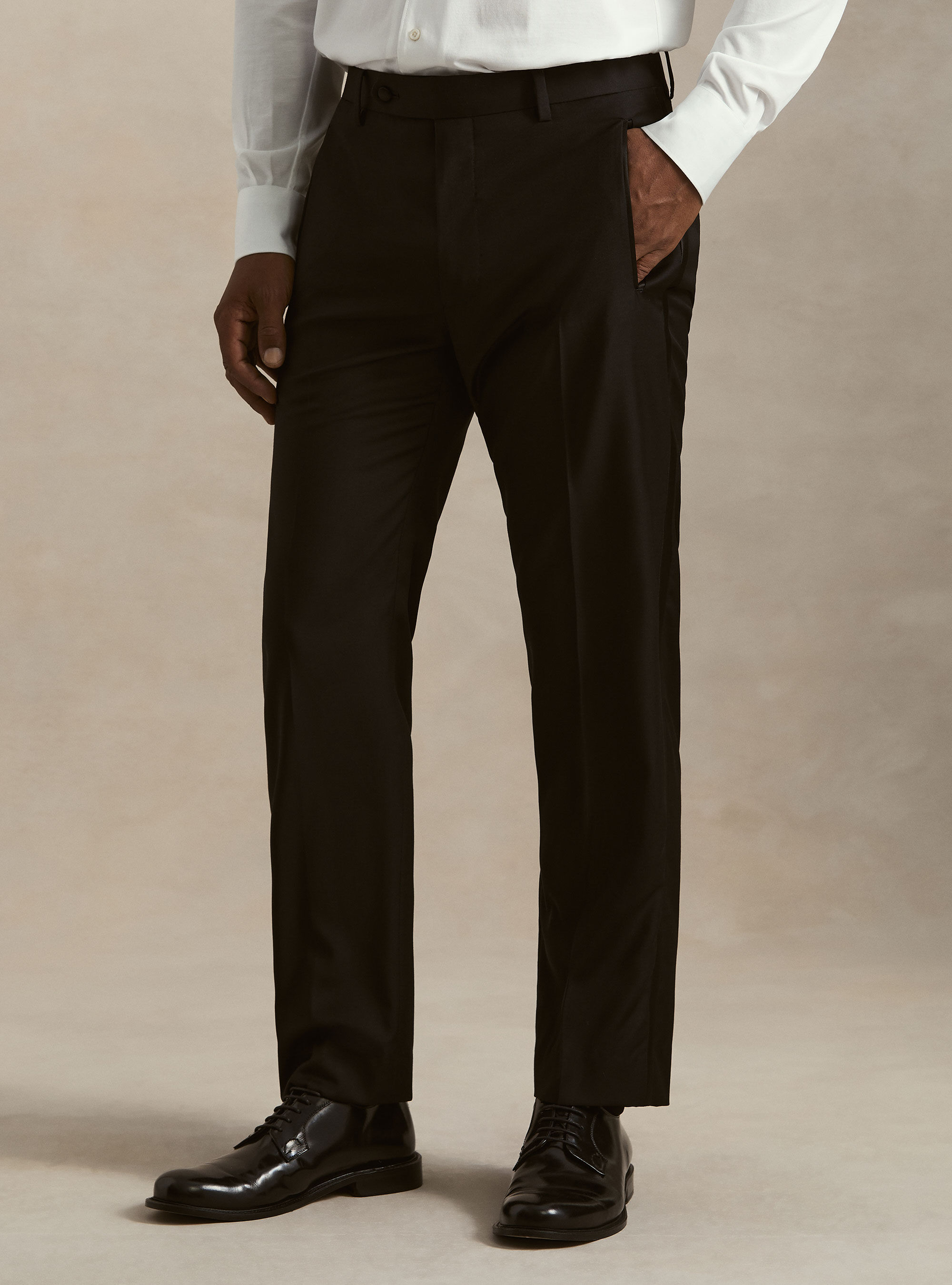 Pantaloni smoking in lana superfine 120's, NERO
