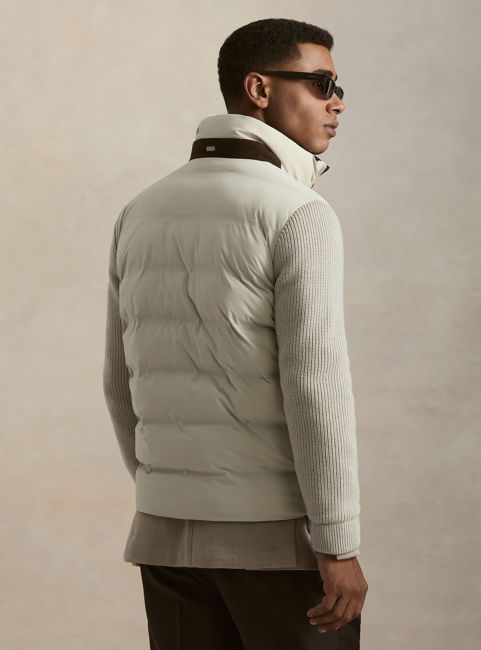 Bomber termosaldato con maniche in lana, ECRU