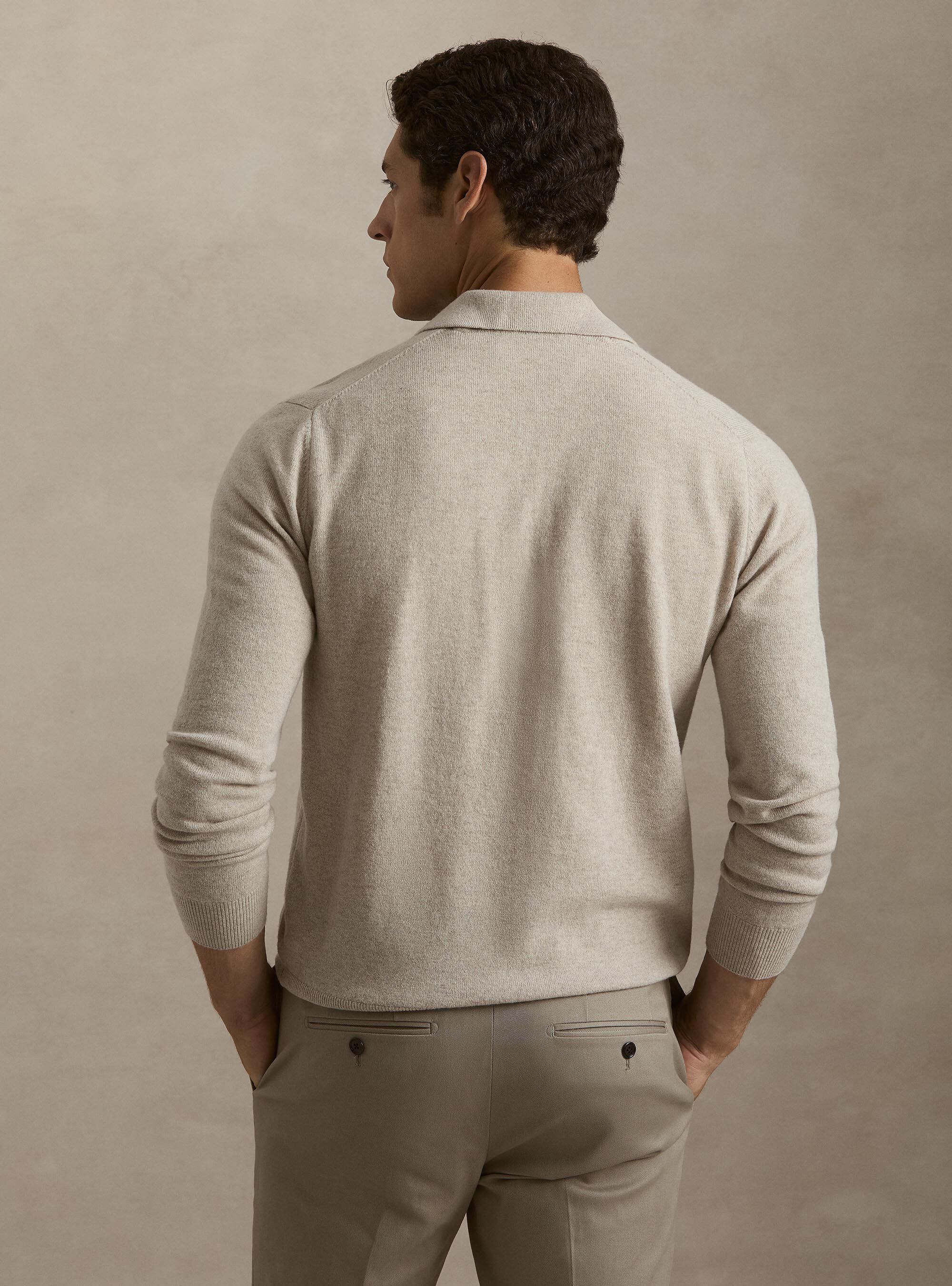Maglia a polo in lana e cashmere, ECRU