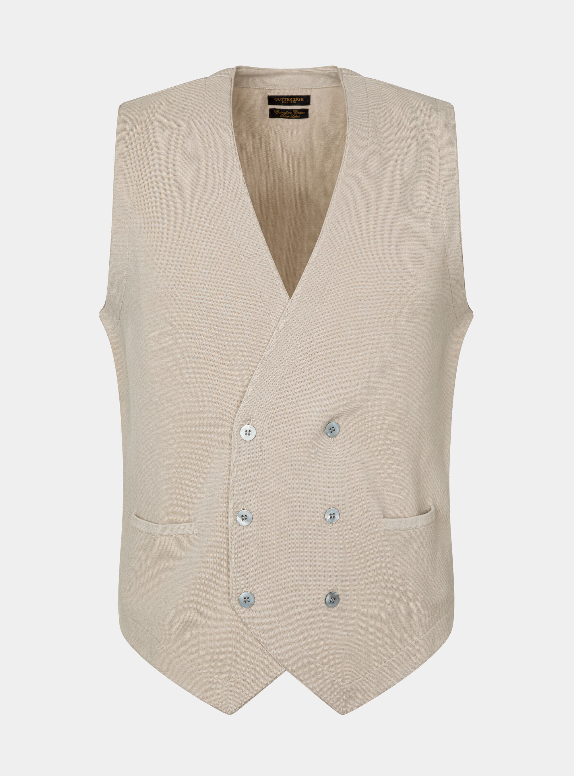 Gilet doppiopetto in maglia in puro cotone extrafine, ECRU