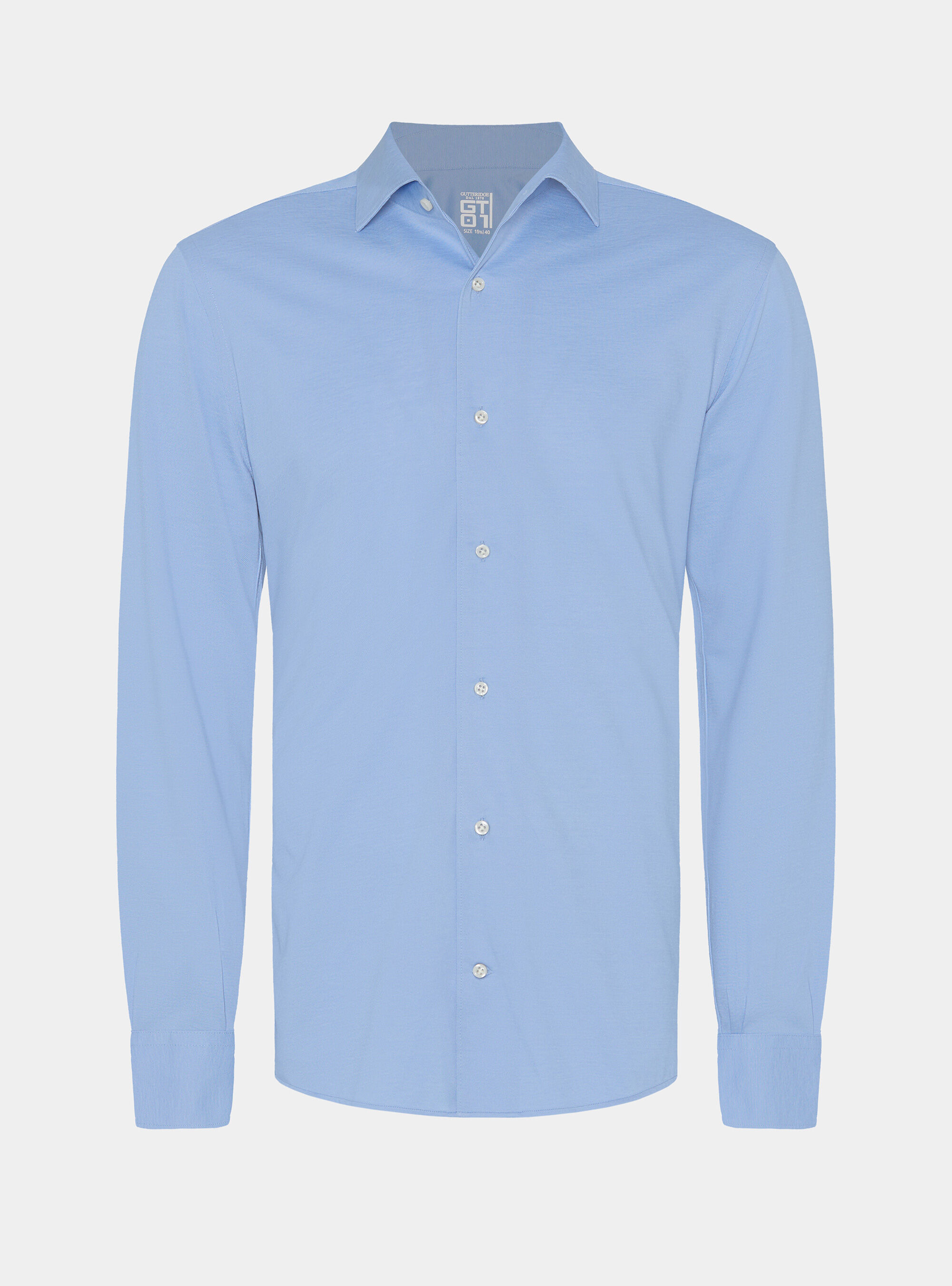 Camicia in jersey misto cotone paramontura, AZZURRO