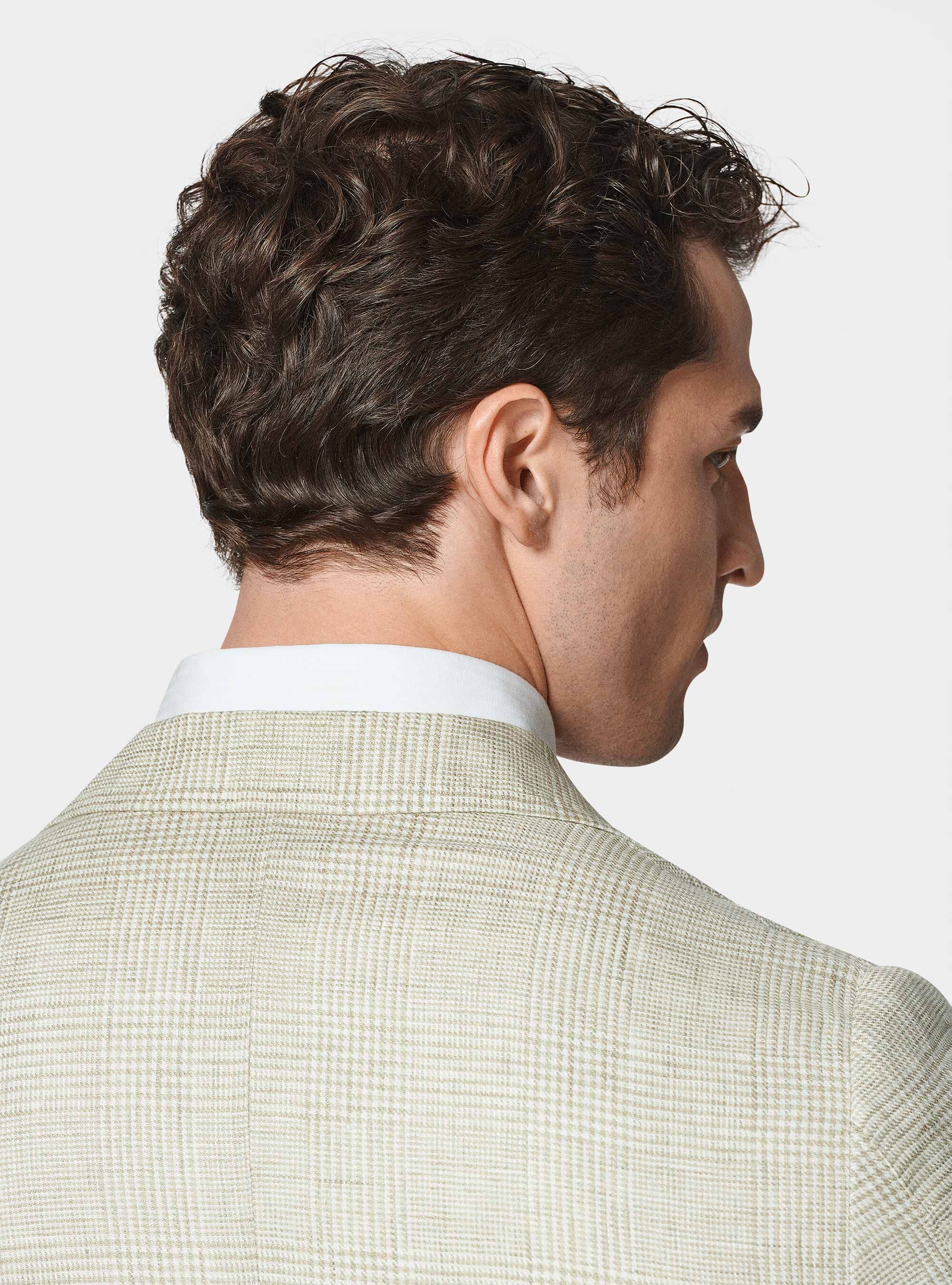 Prince of Wales blazer in pure linen, ECRU