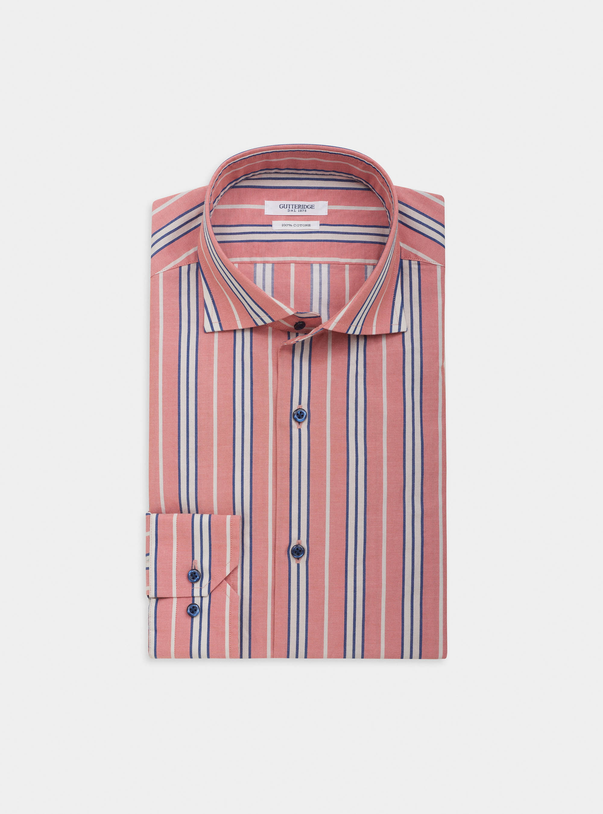 Camicia collo francese in puro cotone a righe, ROSSO