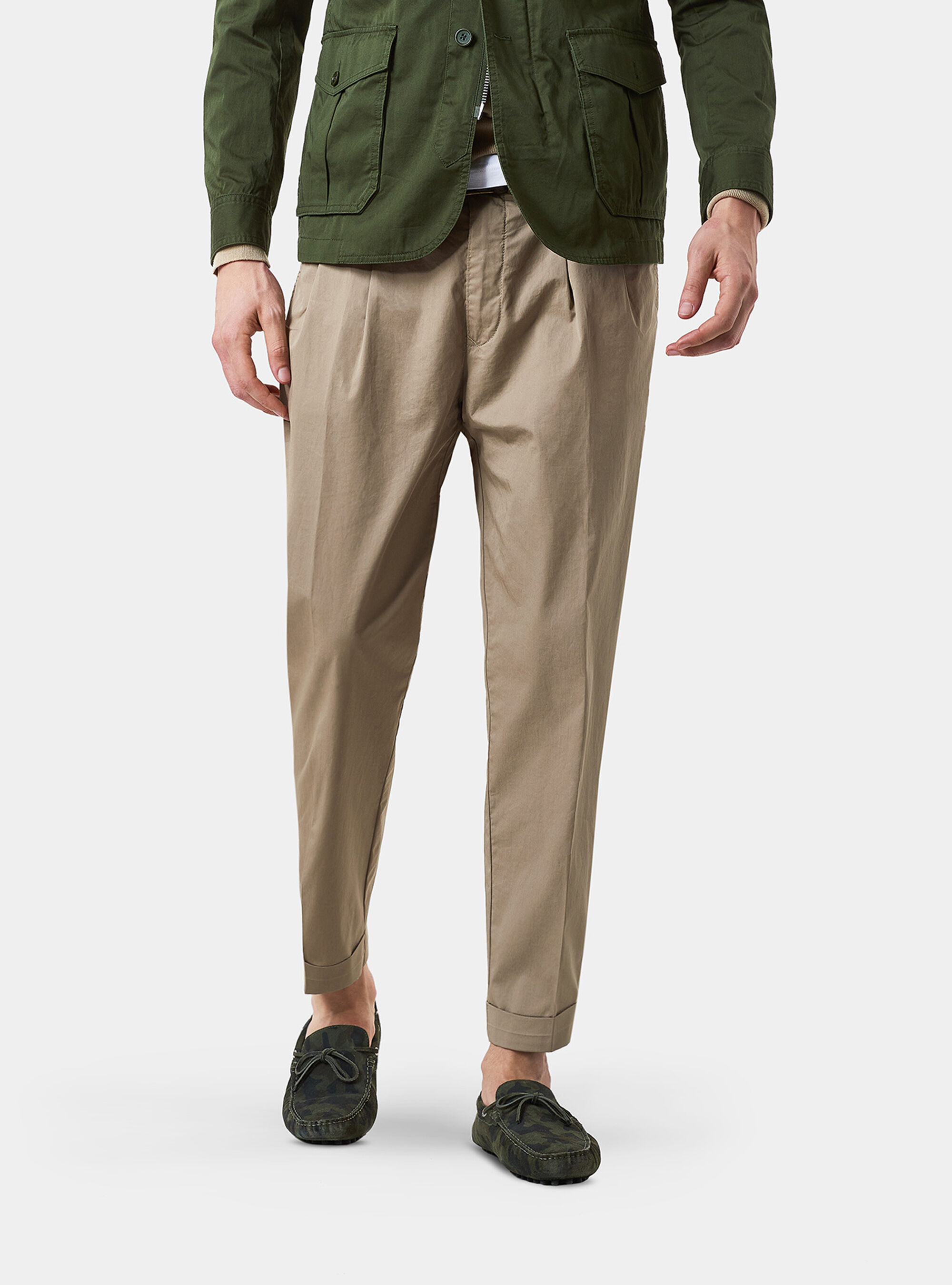 Pantaloni doppia pinces in twill di cotone