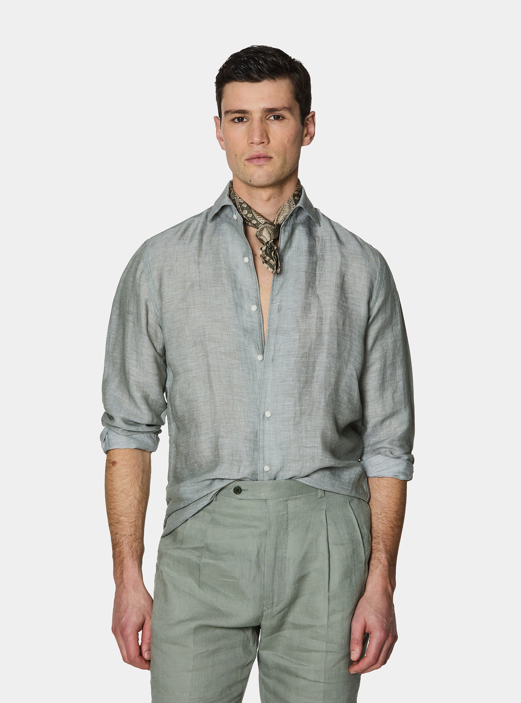 Linen-blend shirt with facing, SALVIA 0602C