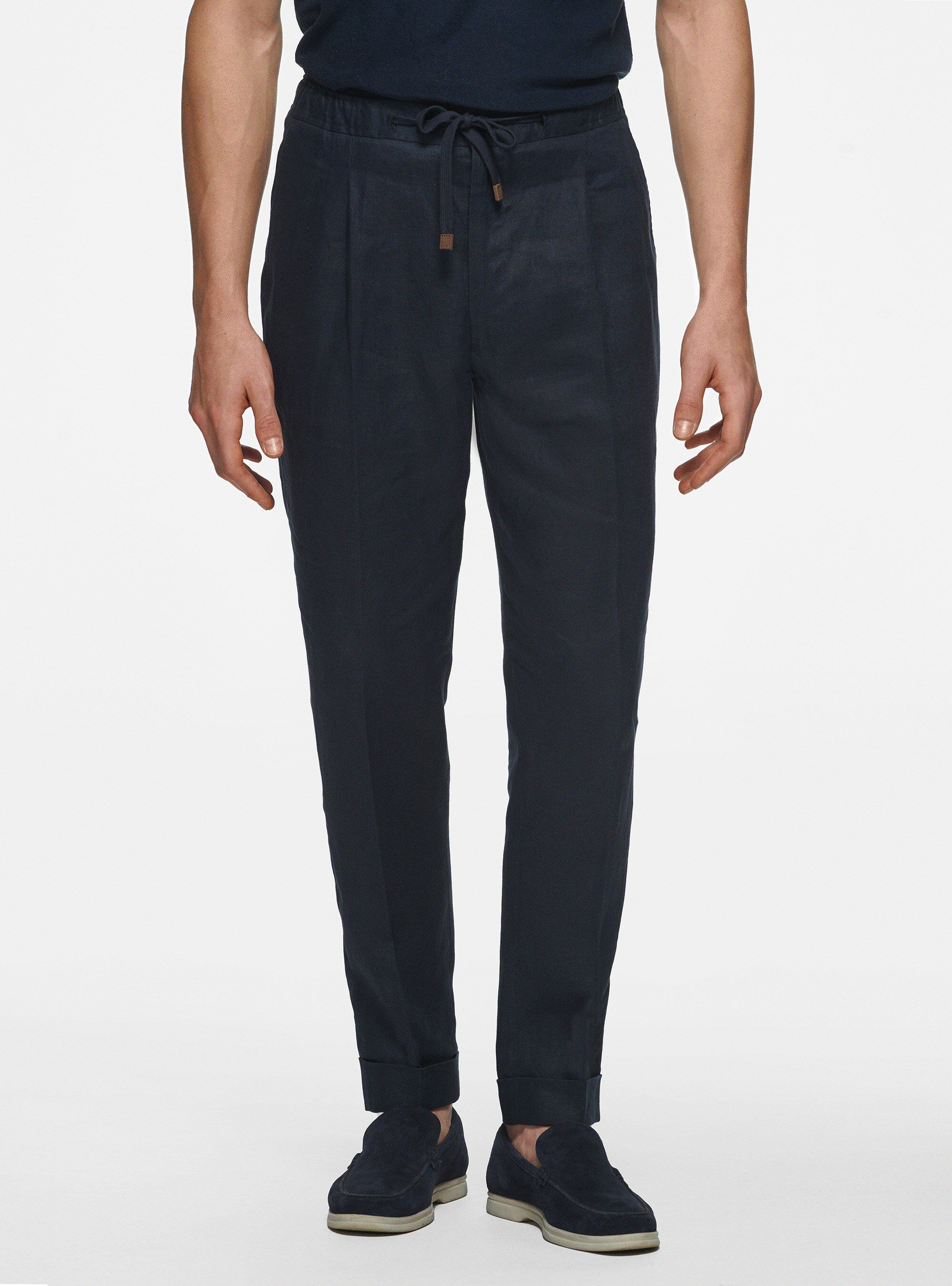 Pantaloni in puro lino con coulisse