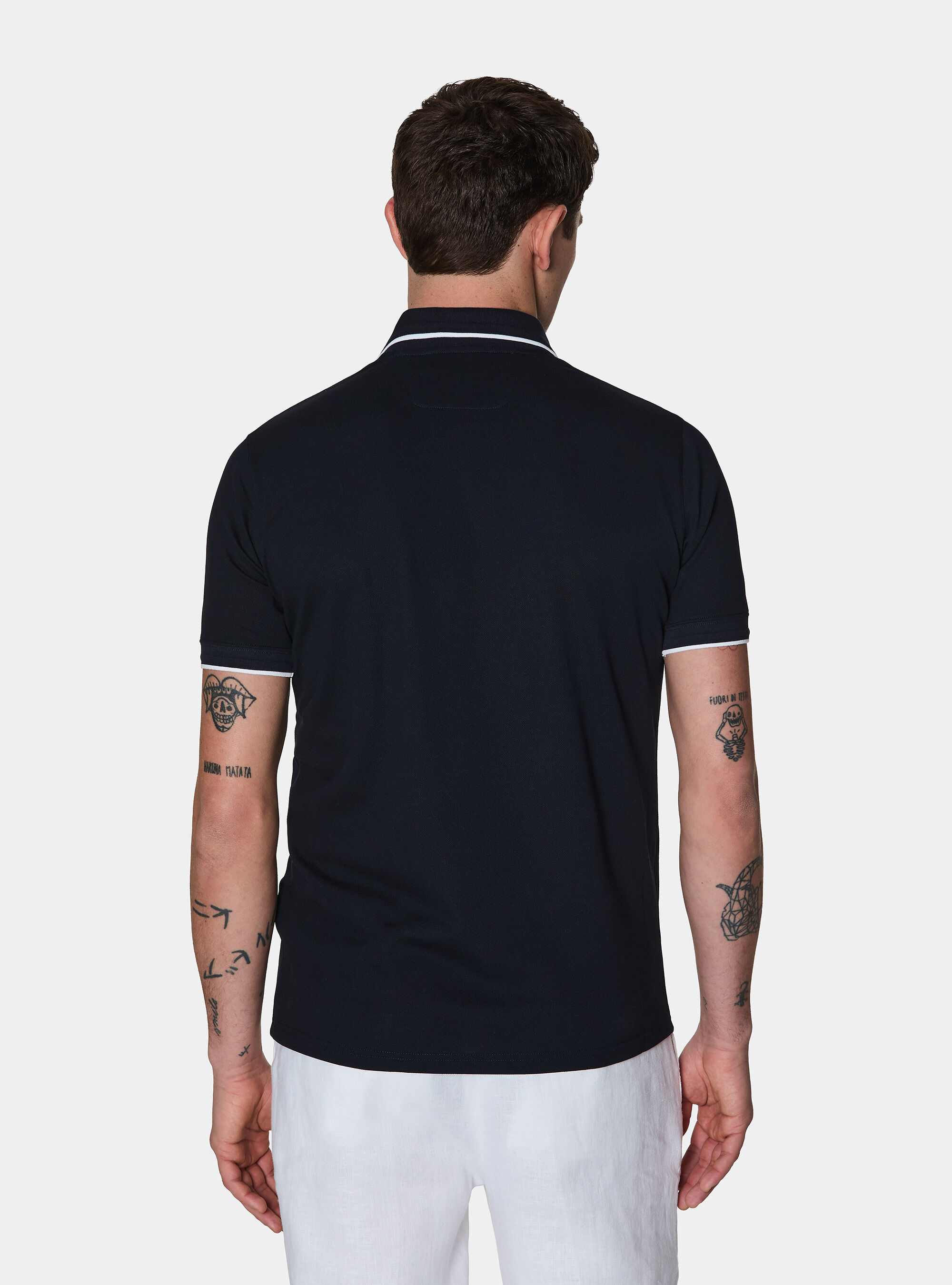 Polo GT01 senza bottoni in piquet stretch, BLU NAVY