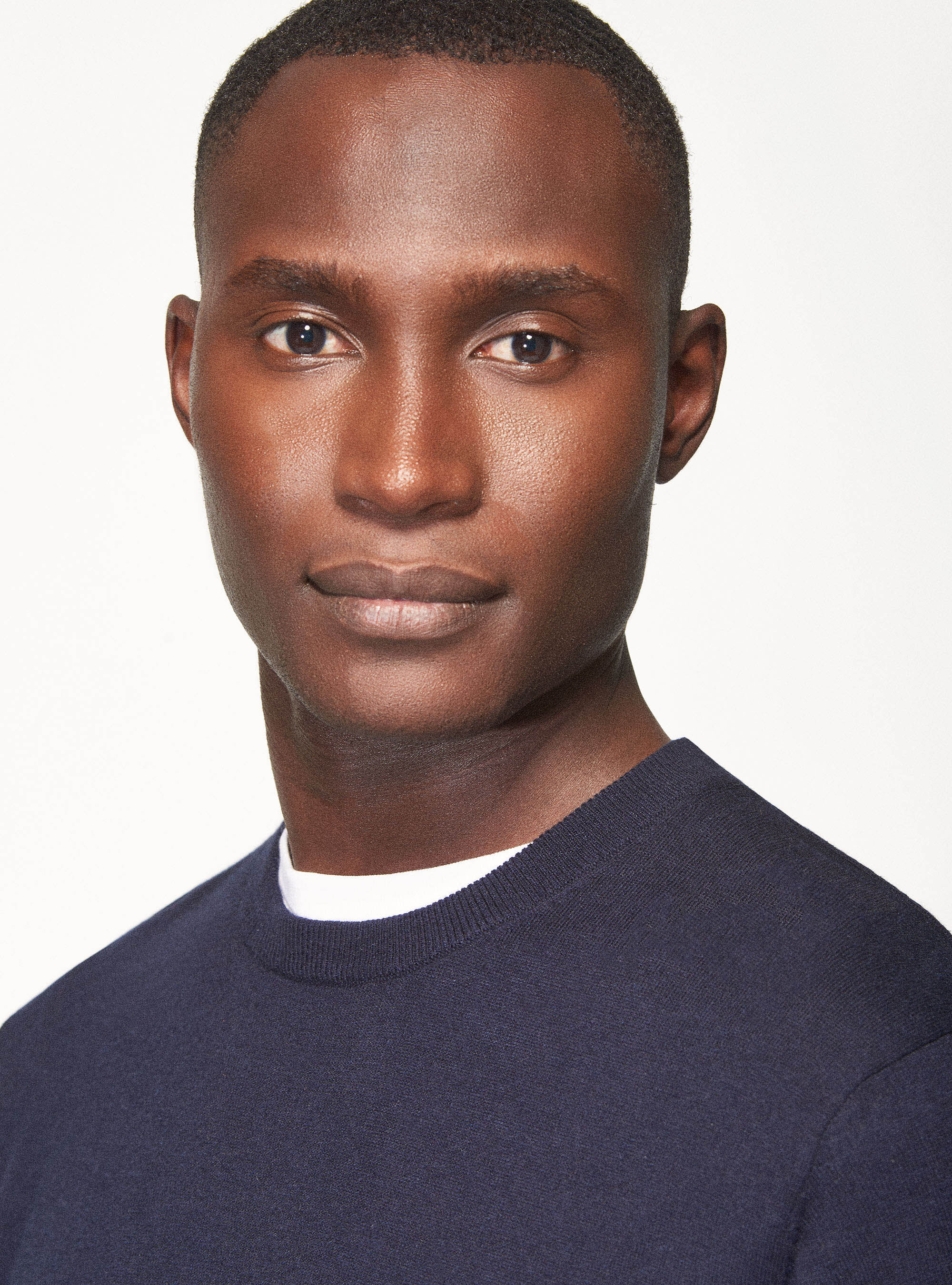 Jersey de cuello redondo de algod&oacute;n, seda y cachemira, AZUL MARINO