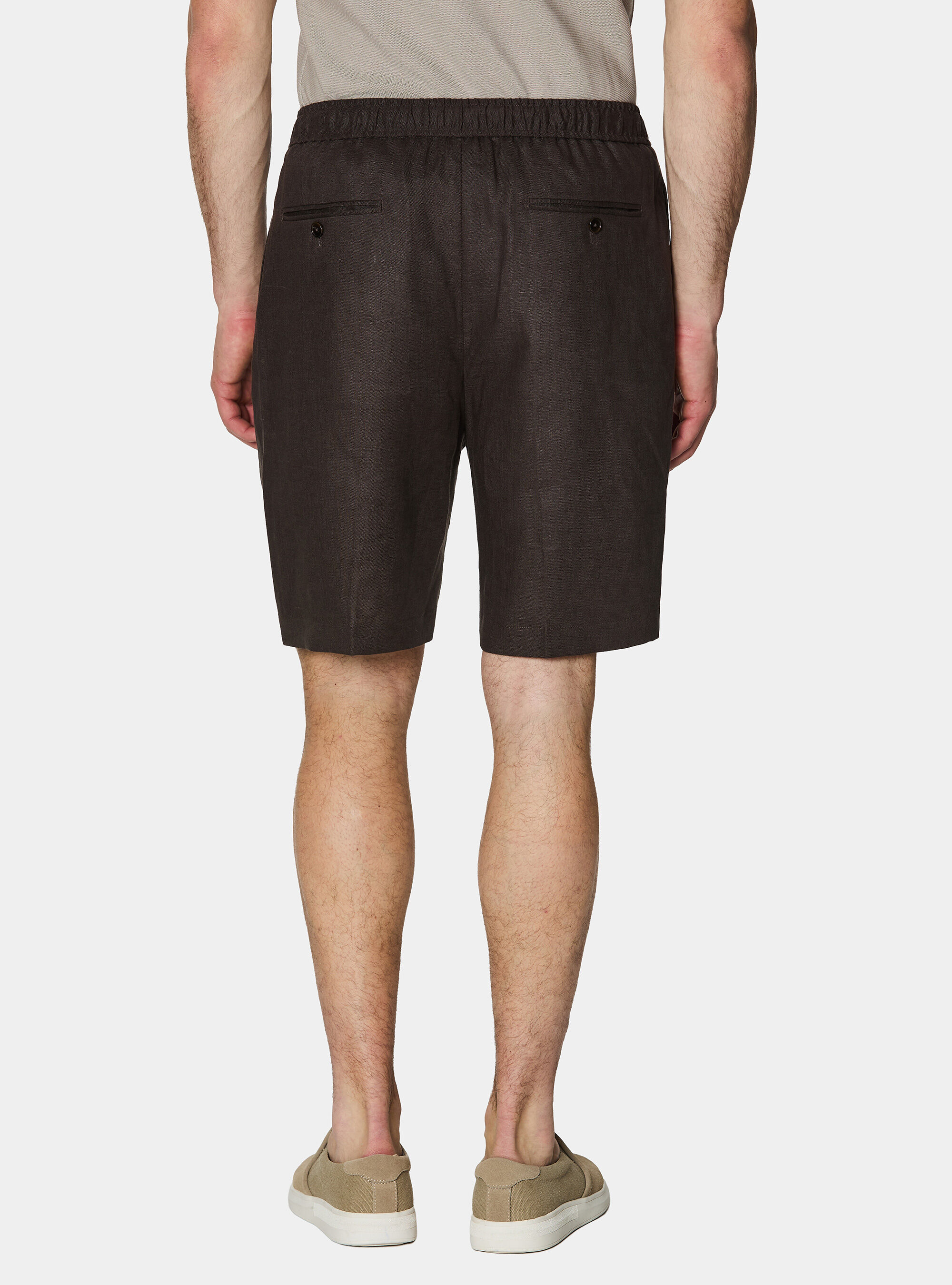 Bermuda in lino con coulisse, MARRONE