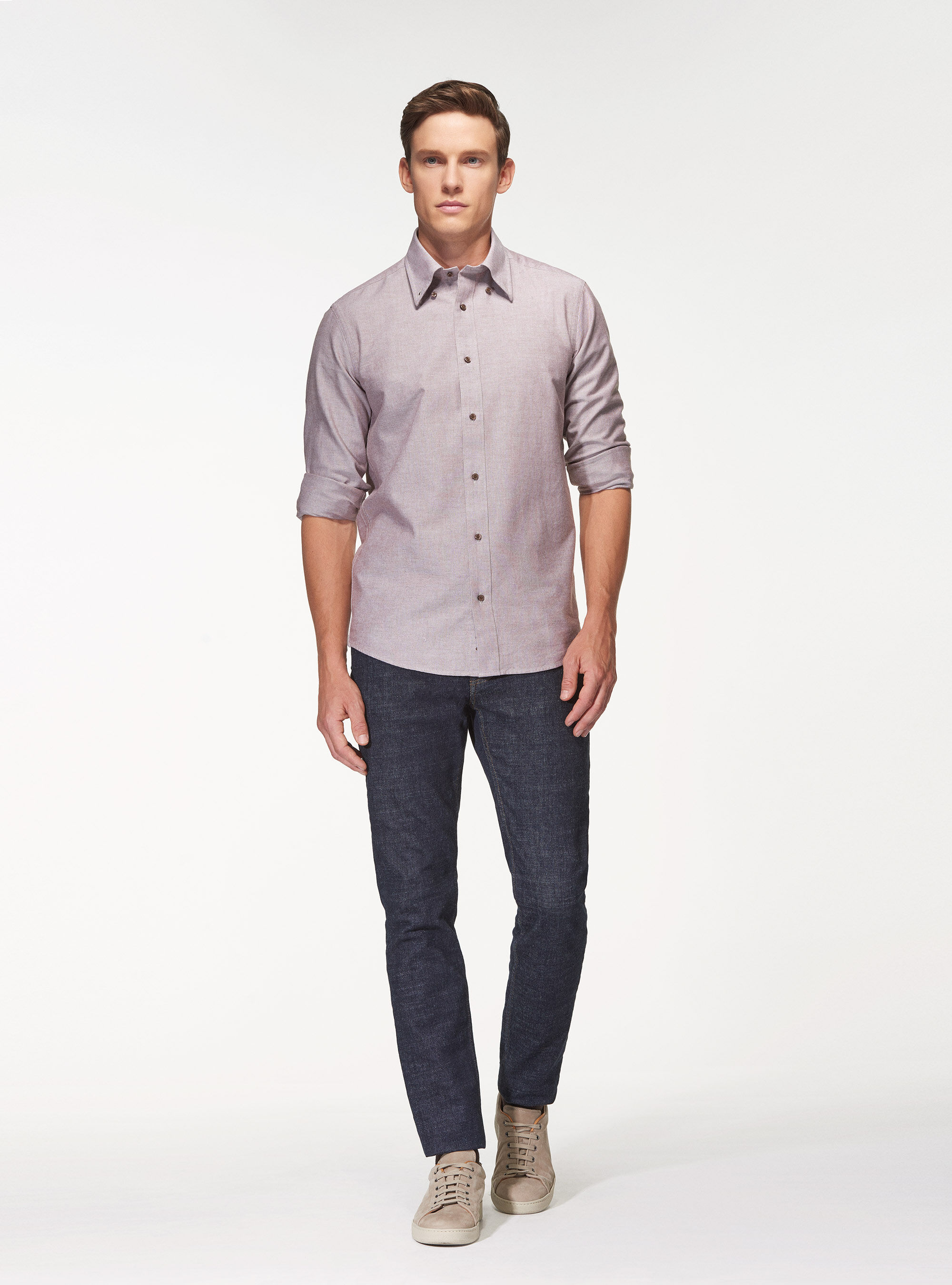 Button-down collar shirt in oxford cotton, BROWN