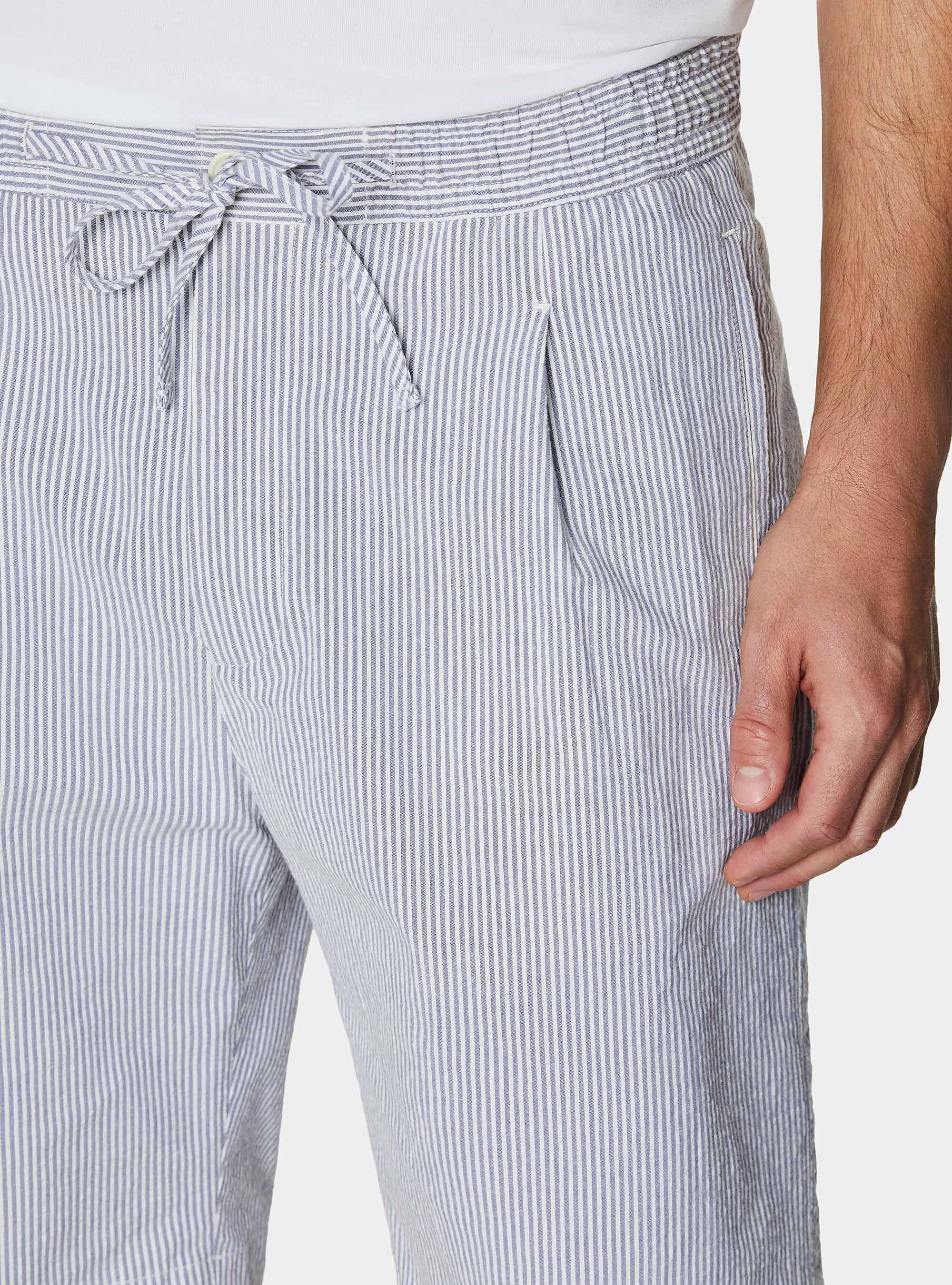 Bermuda con laccetto misto cotone seersucker, BLUE