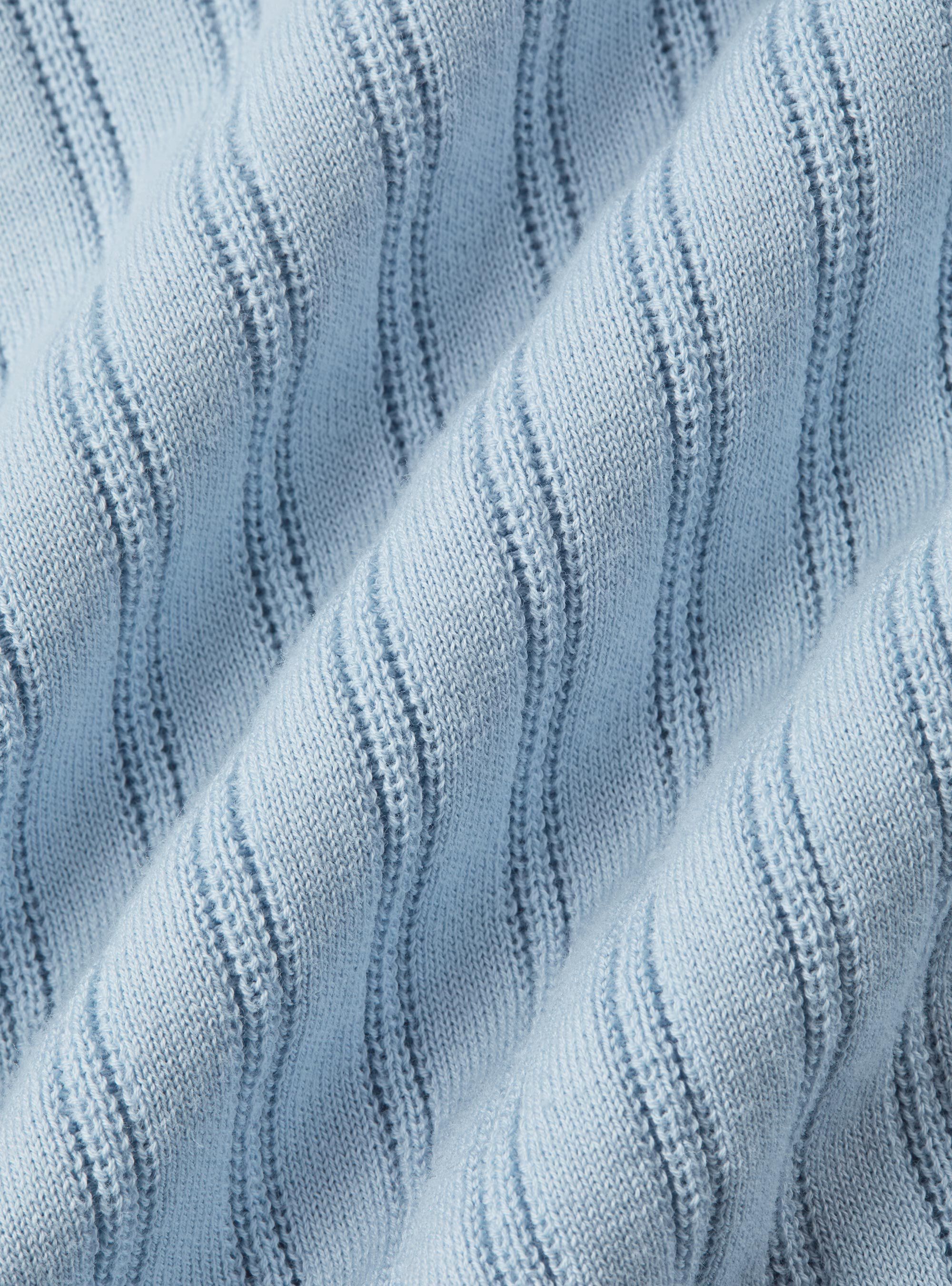 Extra-fine cotton knit polo shirt with openwork ribbing, 0266C AZZURRO