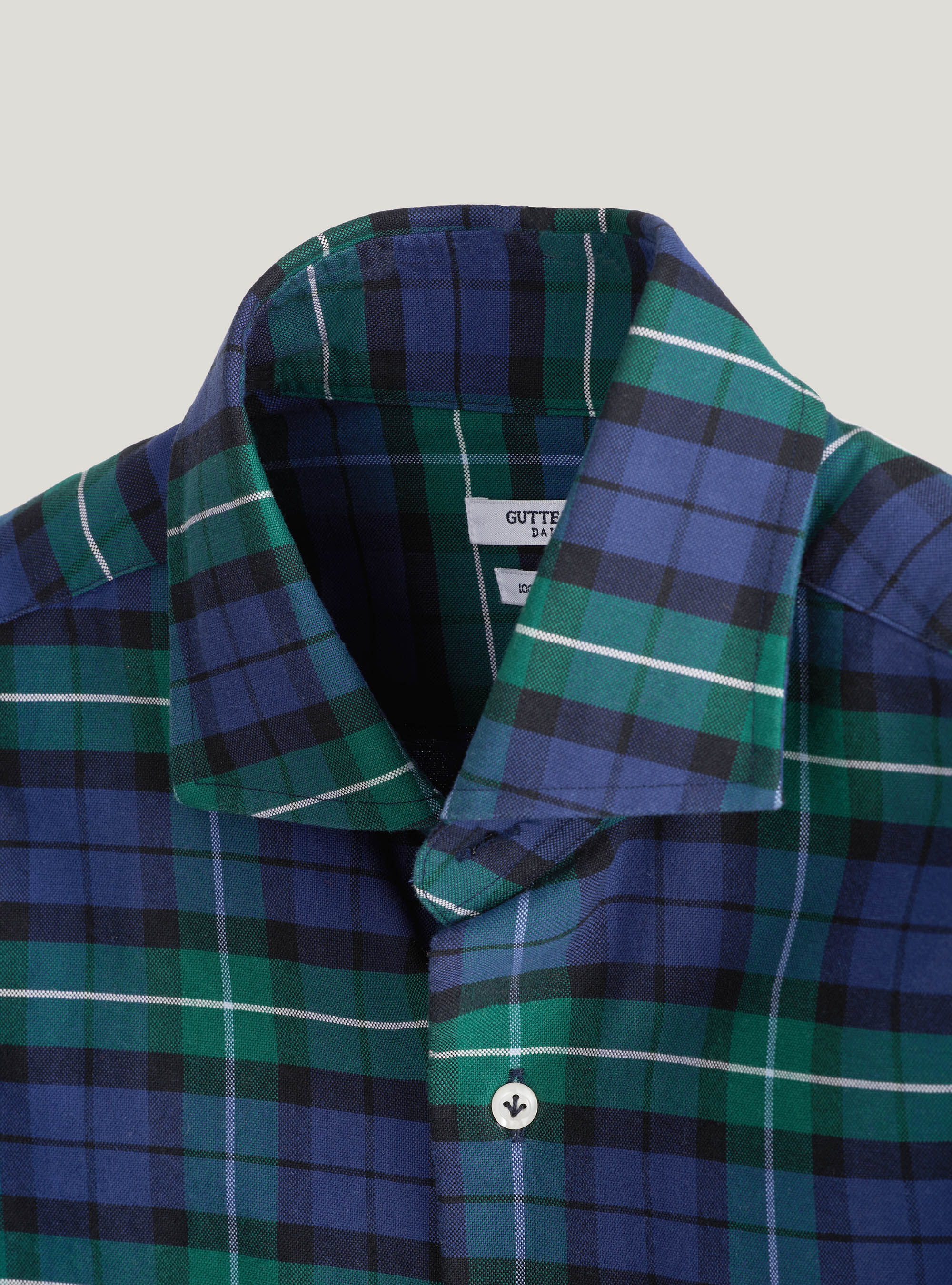 Semi-open collar french collar shirt in tartan cotton, BLUE