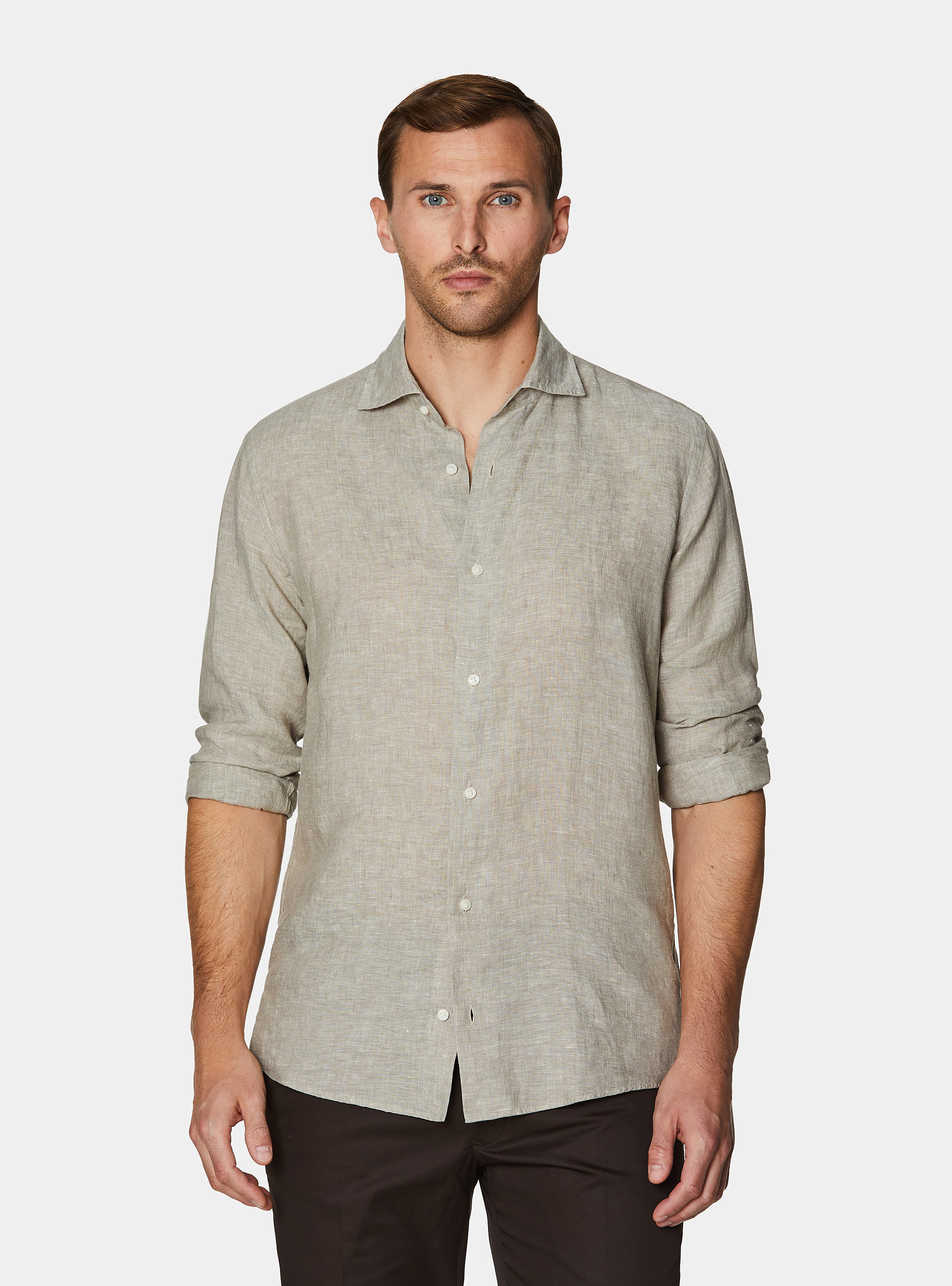Pure linen shirt, SABBIA MELANGE 0564C
