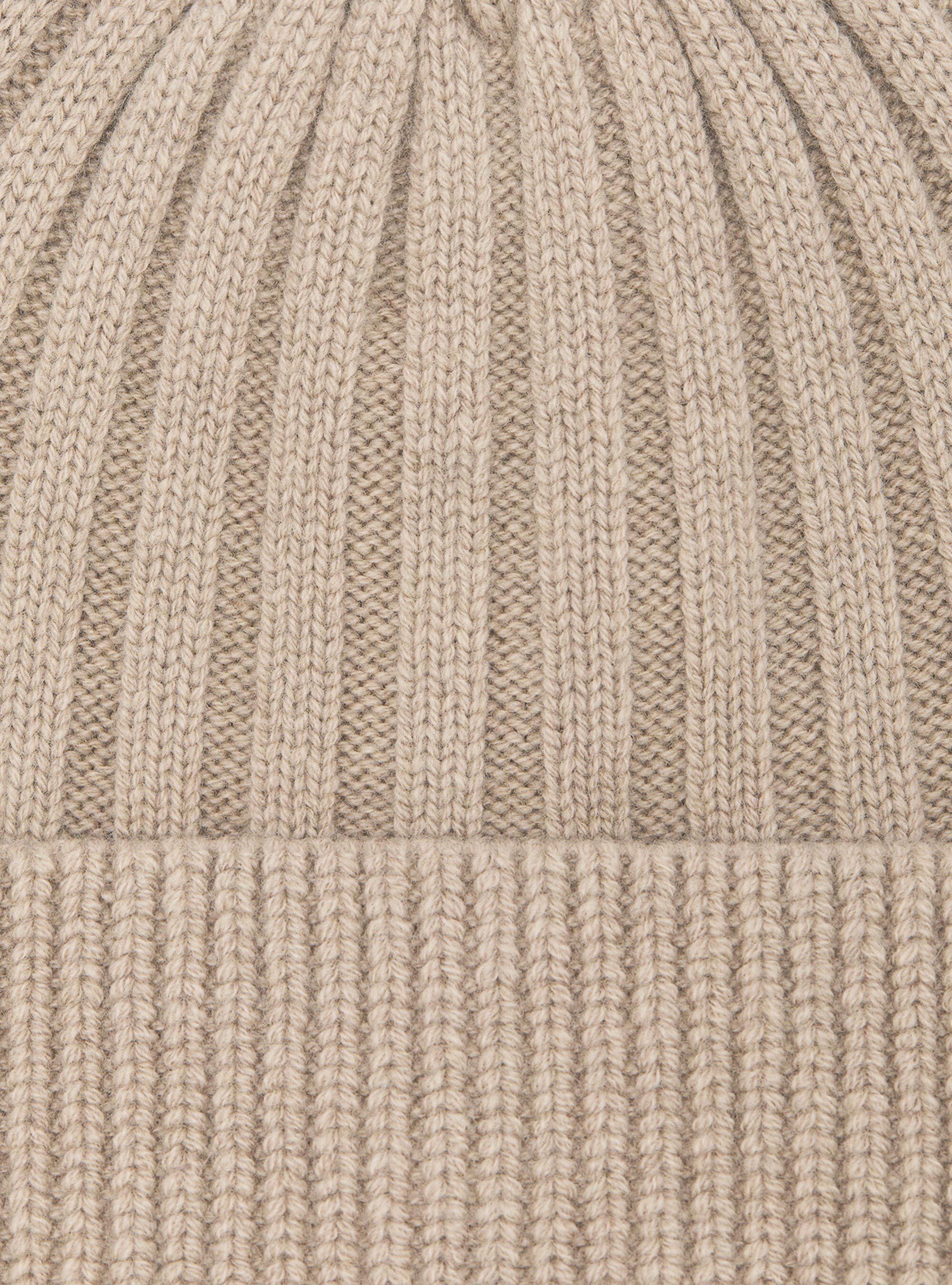 English rib cashmere blend beanie, ECRU