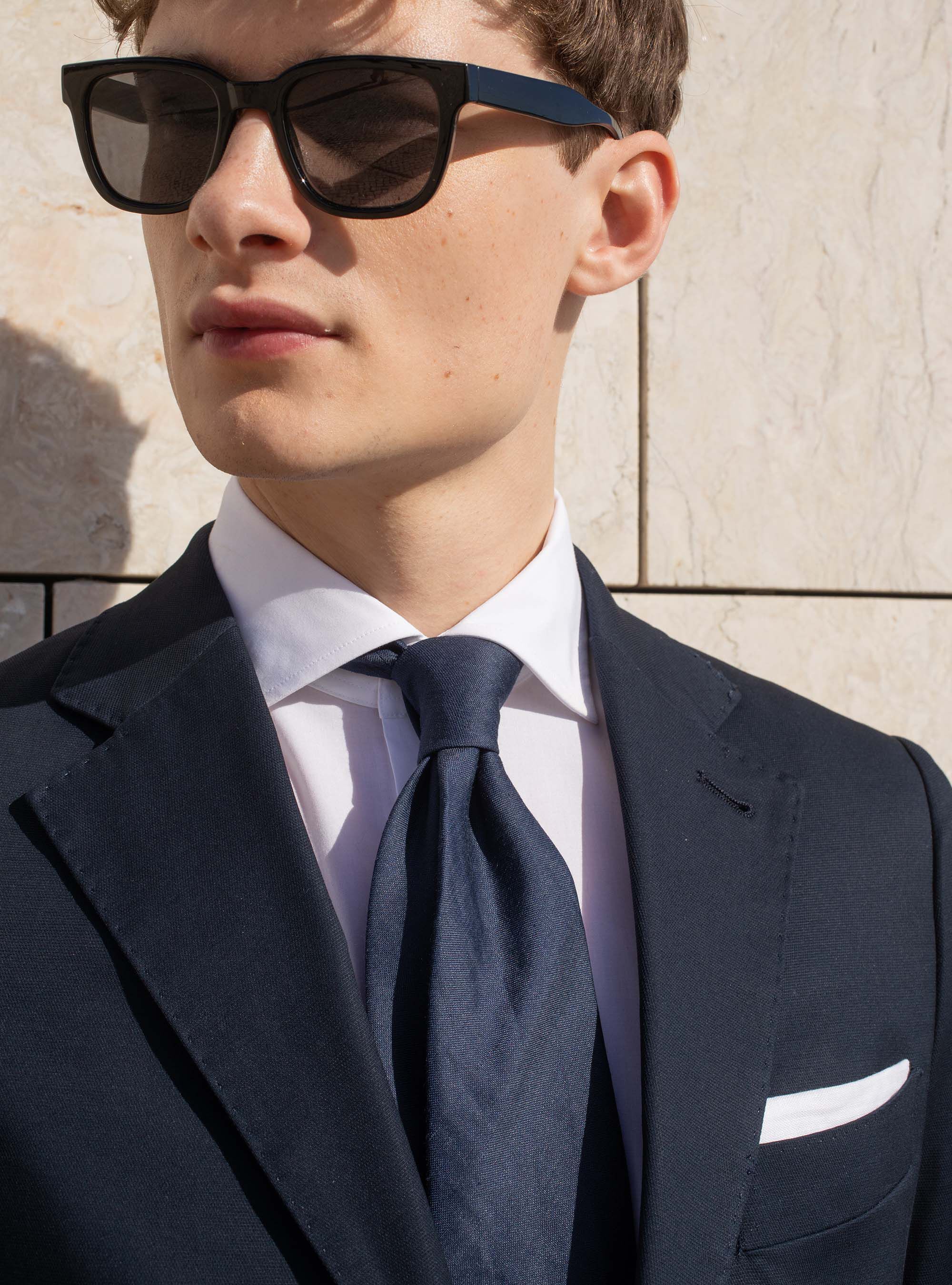 Silk and linen tie, NAVY BLUE