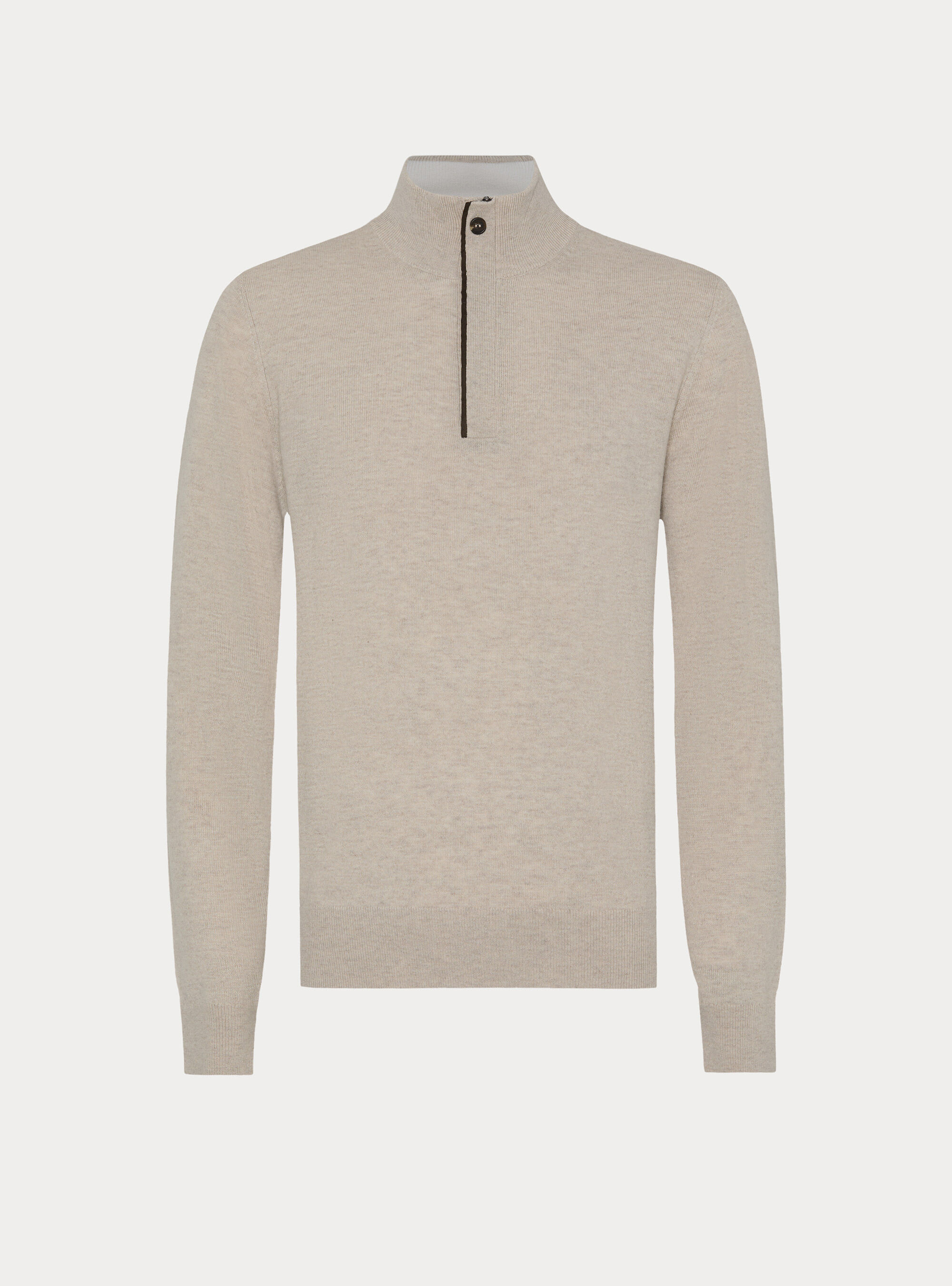 Half-zip wool blend sweater with elbow patches, ECRU