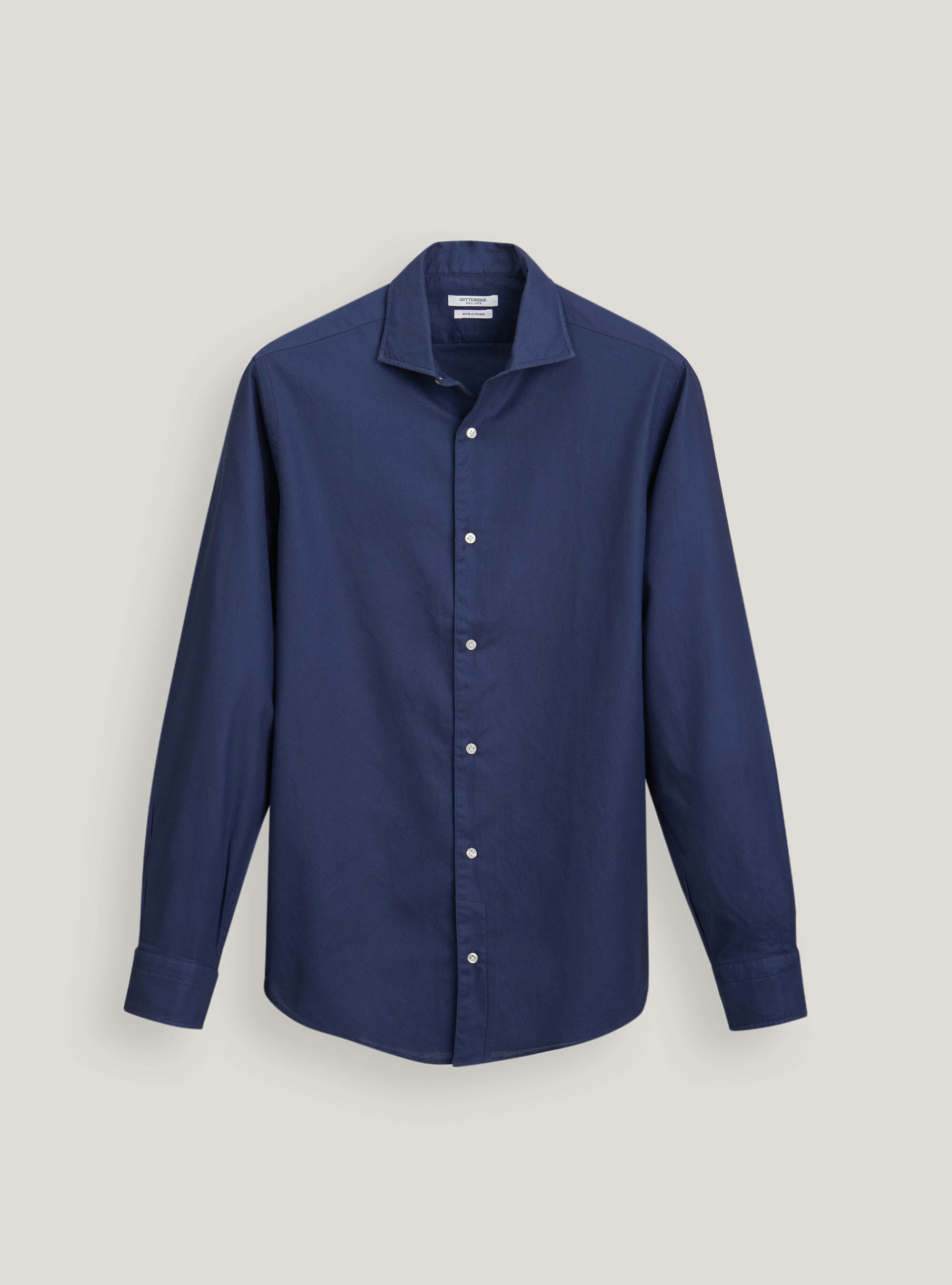 Camicia in piquet di cotone tinto in capo, BLU NAVY