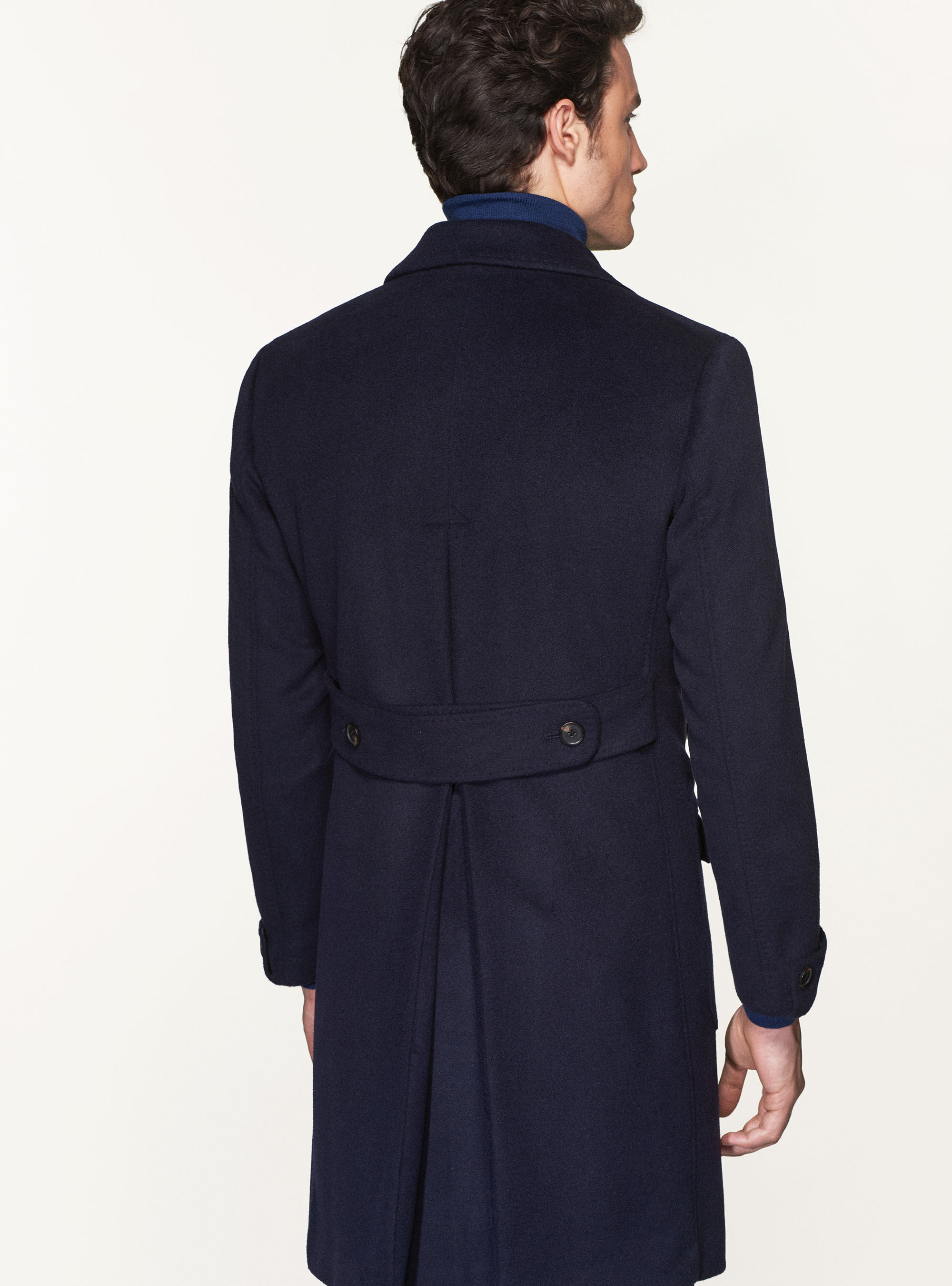 Cashmere wool double-breasted coat, NAVY BLUE
